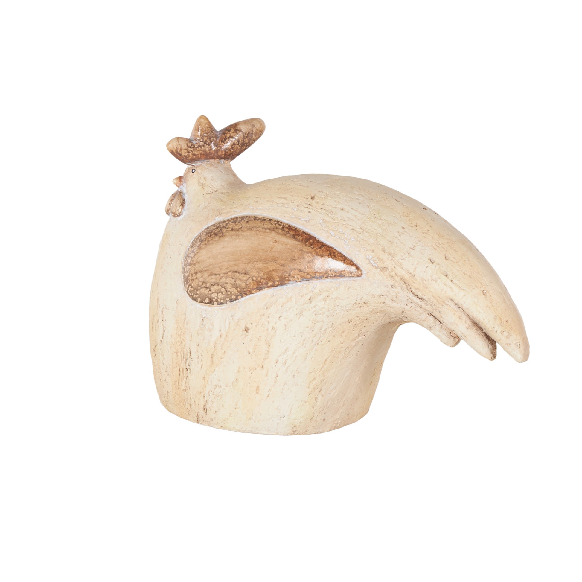 Rooster Cream Magnesium Oxide Sitting Decorative Garden Sculpture with Brown Accents