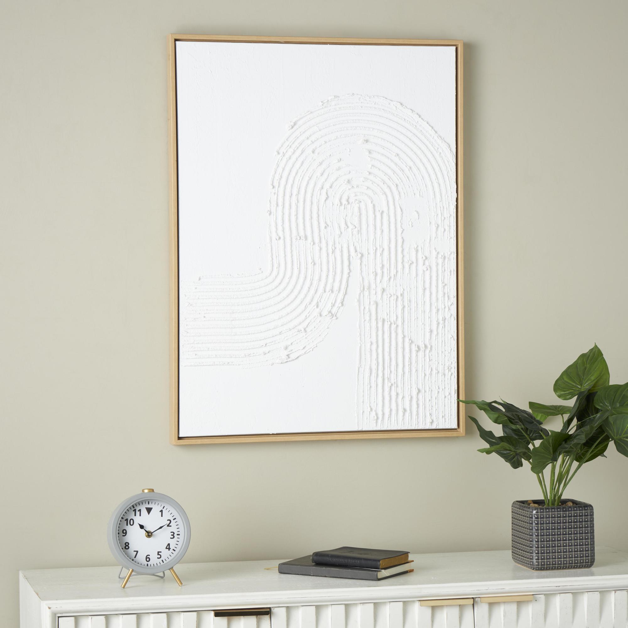 Abstract White Canvas Living Room Framed Wall Art with Brown Frame