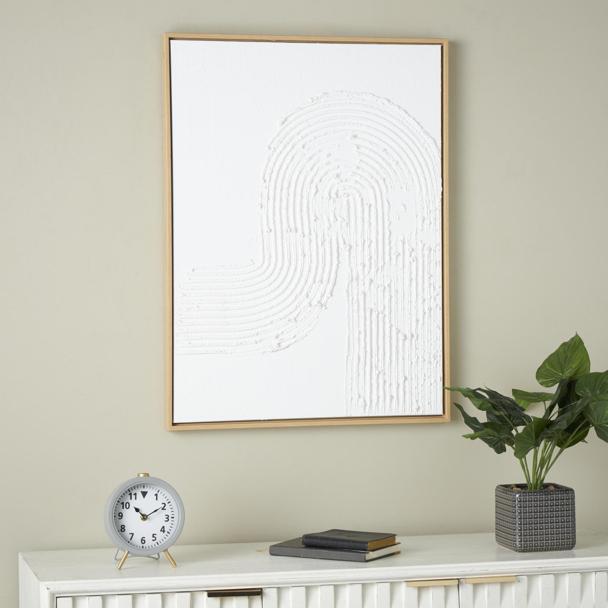 Abstract White Canvas Living Room Framed Wall Art with Brown Frame