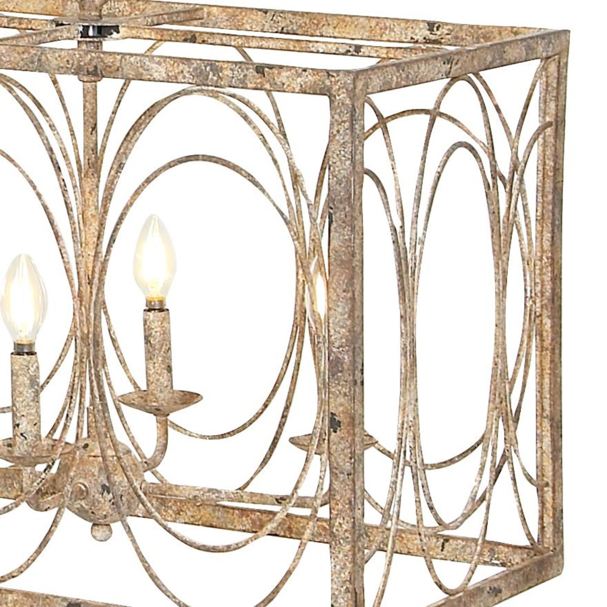 Gold Metal Distressed Caged 8 Light Room Chandelier with Link Style Chain