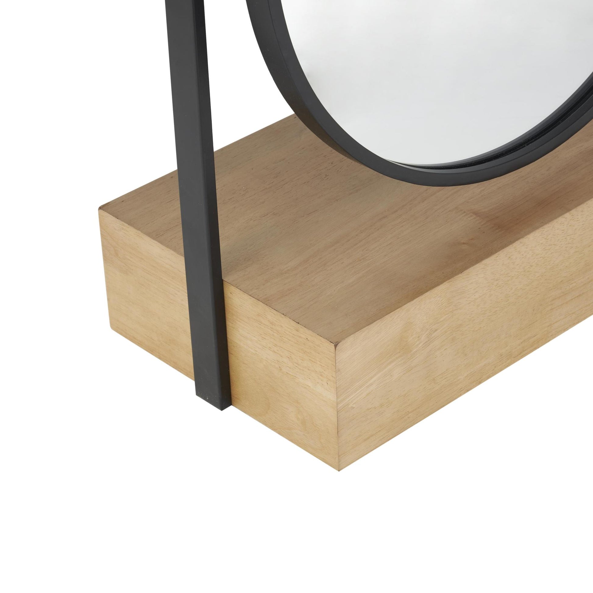 Black Wooden Oval Shaped Room Floor Mirror with Brown Wood Base