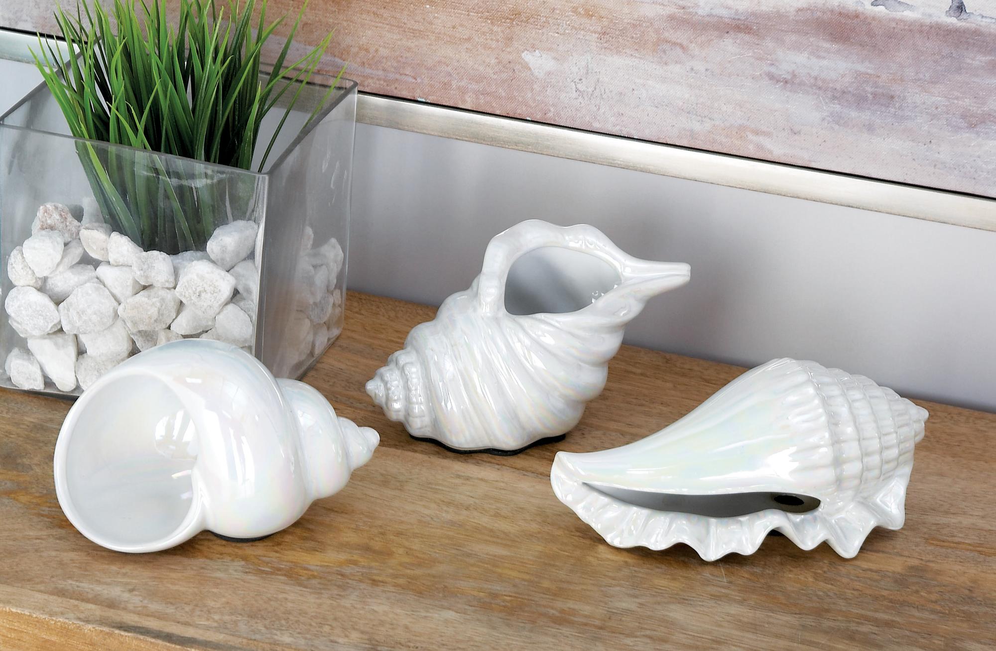 Set of 3 Shell White Porcelain Ceramic Shell Decorative Sculpture