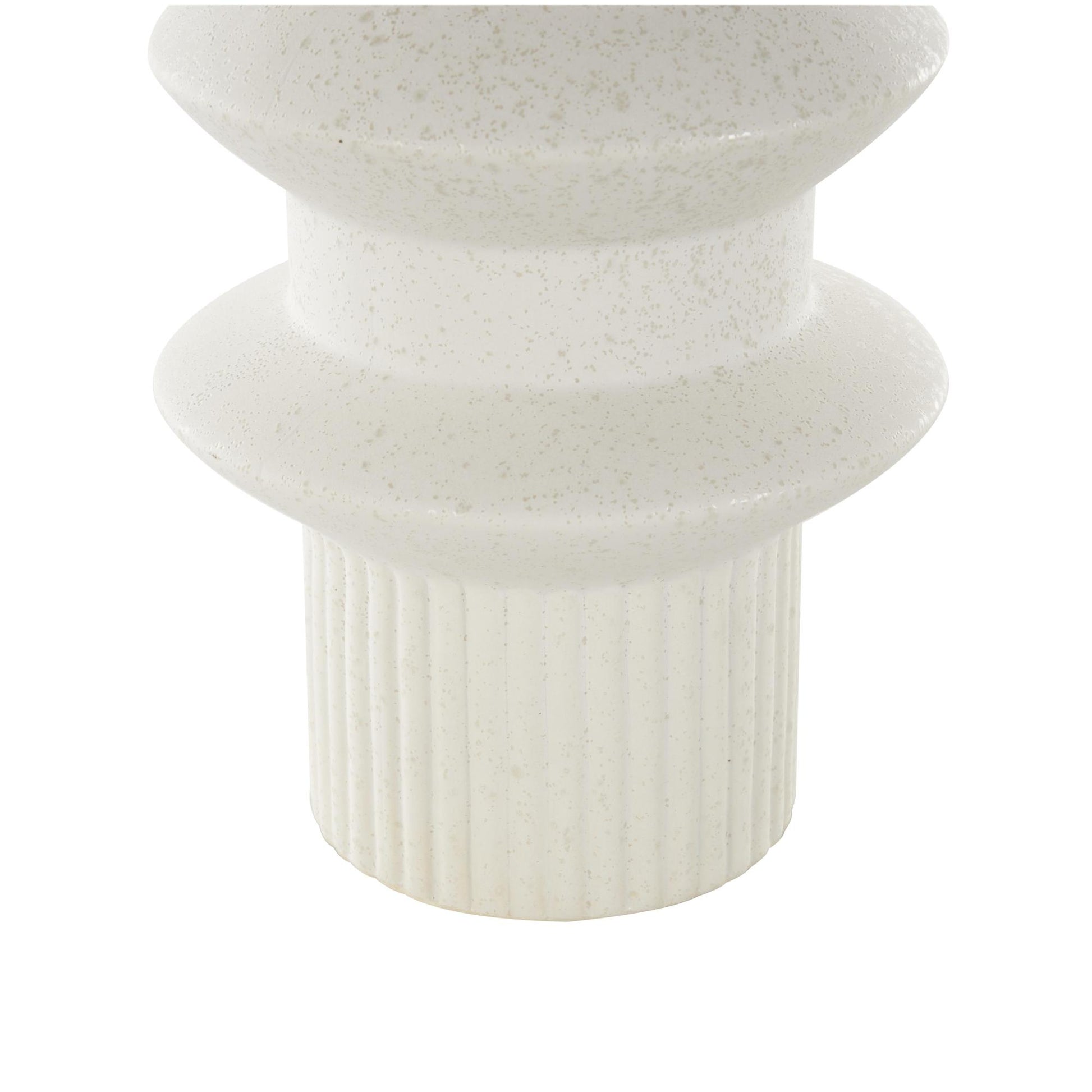 Set of 2 Abstract White Ceramic Ribbed Decorative Vase with Speckled Texturing
