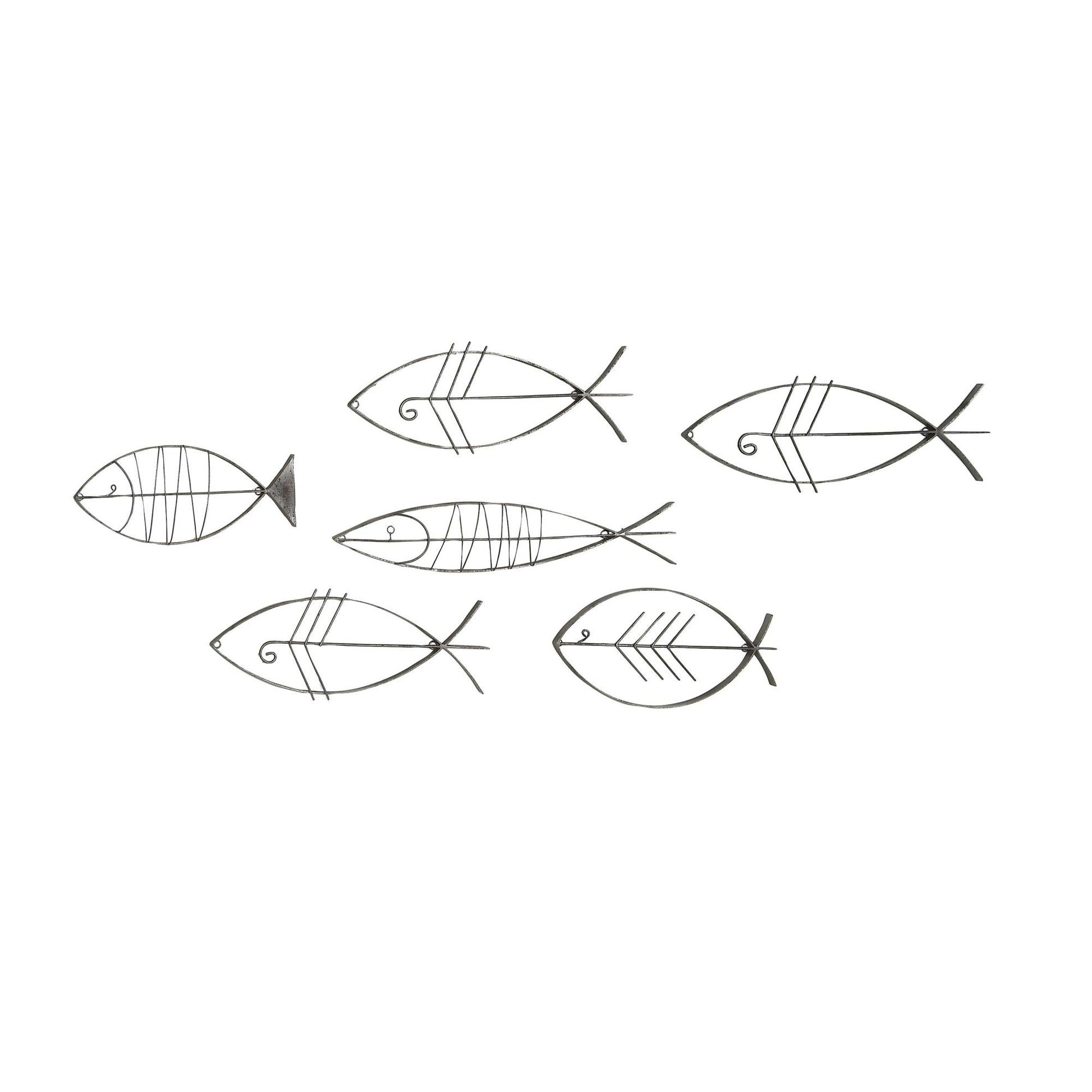 Set of 6 Fish Black Metal Indoor Outdoor Wire Home Wall Decor