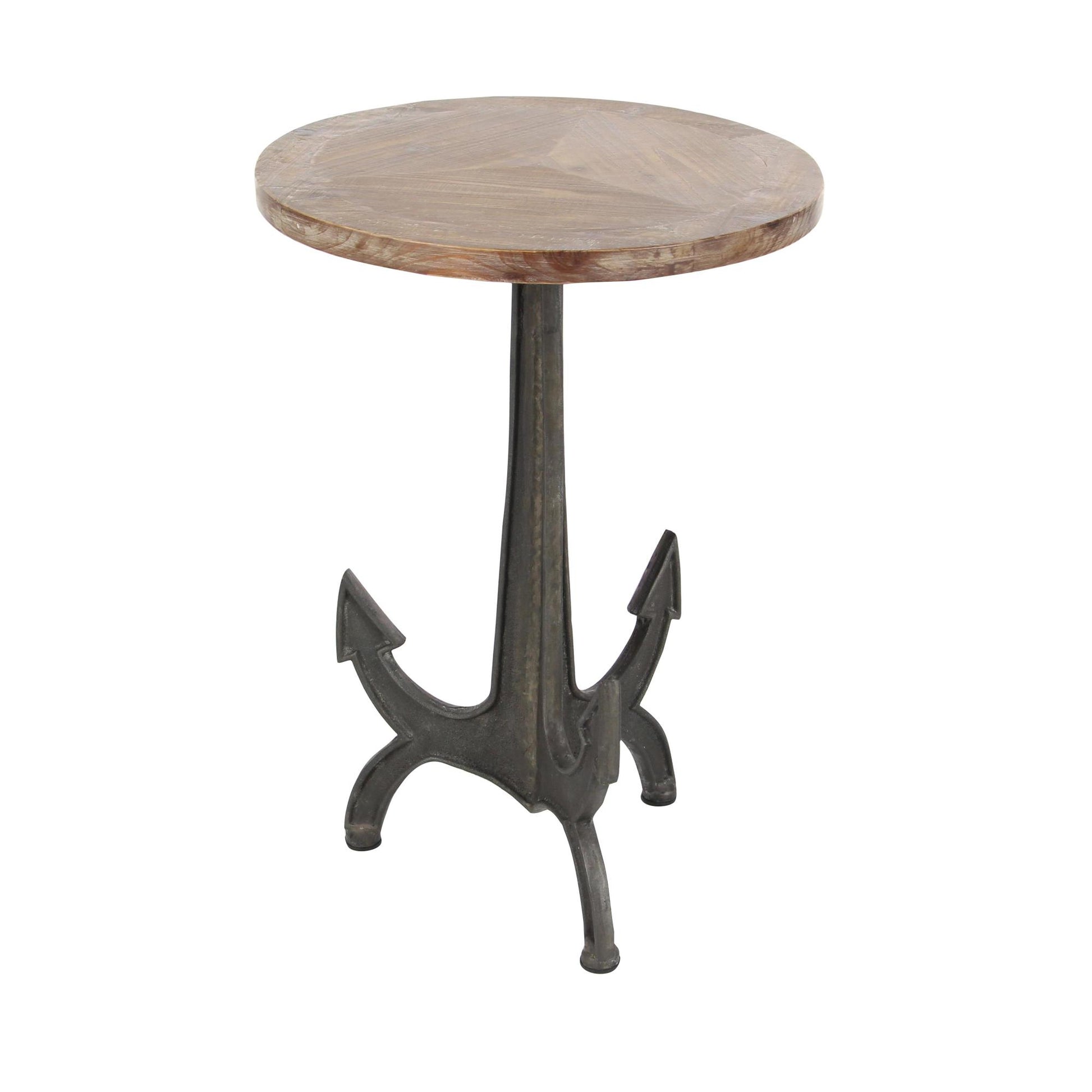 Anchor Black Metal Side End Accent Table with Brown Wood Top