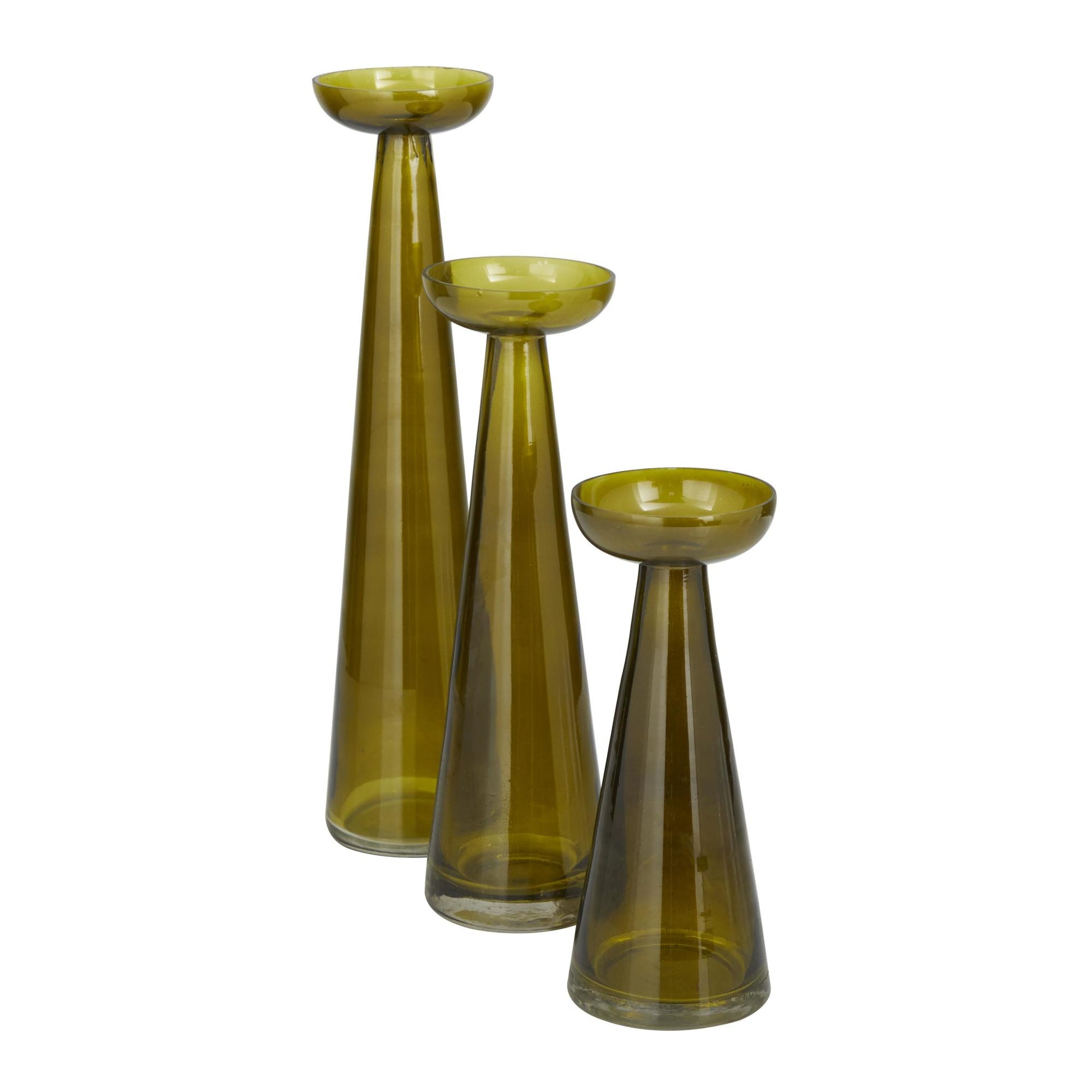 Set of 3 Glass Tapered Cone Decorative Candle Holder with Rounded Candle Plates