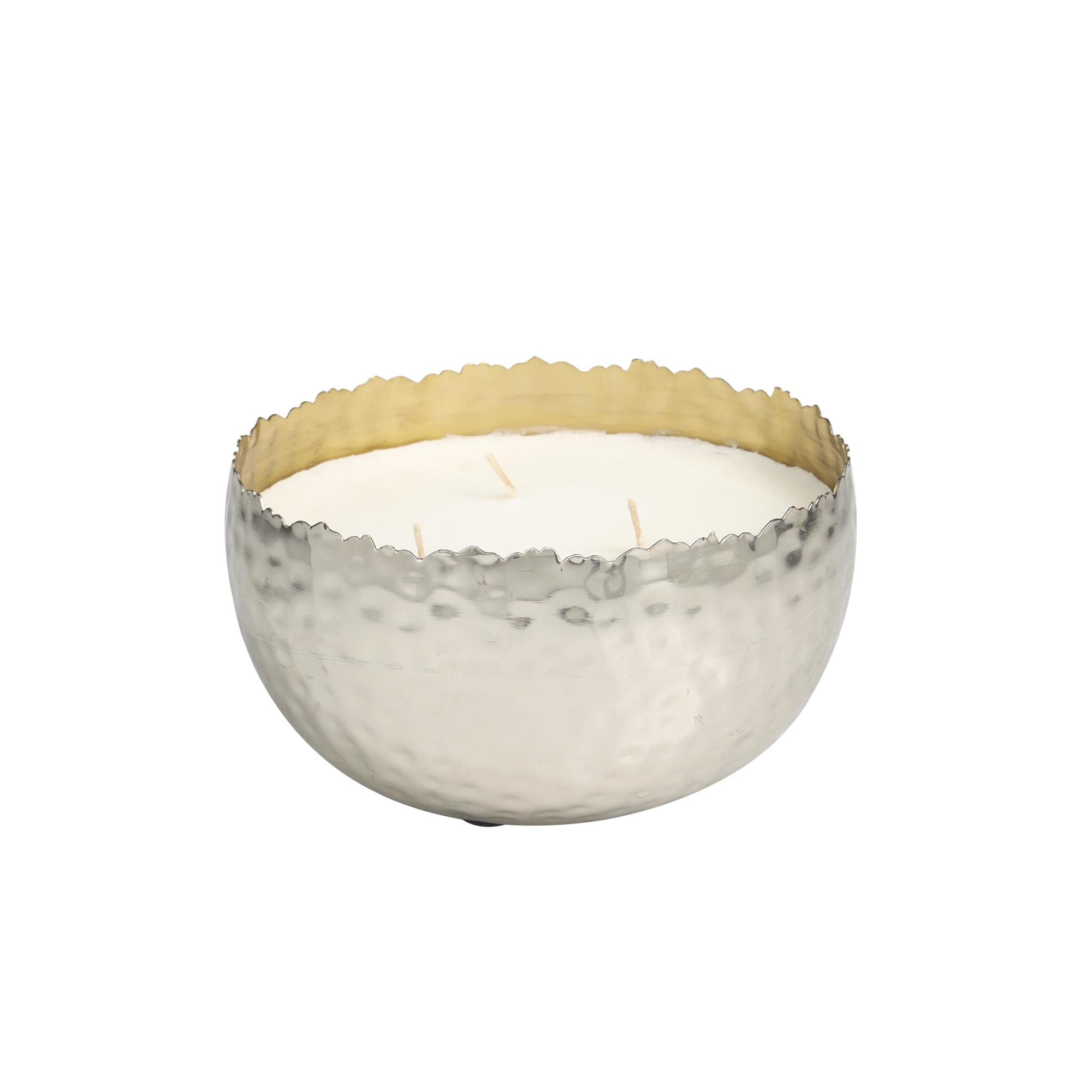 Metal Egyptian Mint Scented Hammered 30 oz 3 Wick Decorative Candle with White Wax 7" x 7" x 4"