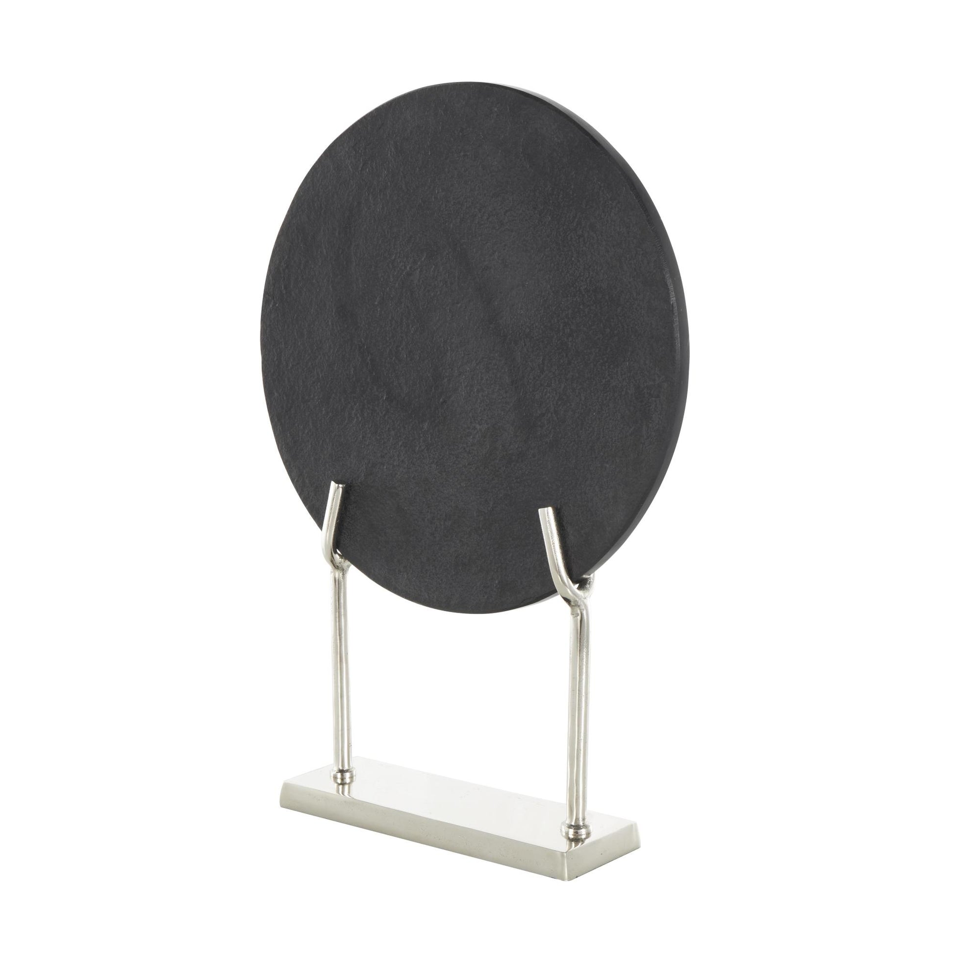 Abstract Marble Textured Disk Decorative Sculpture with Gold Stand 14" x 3" x 20"