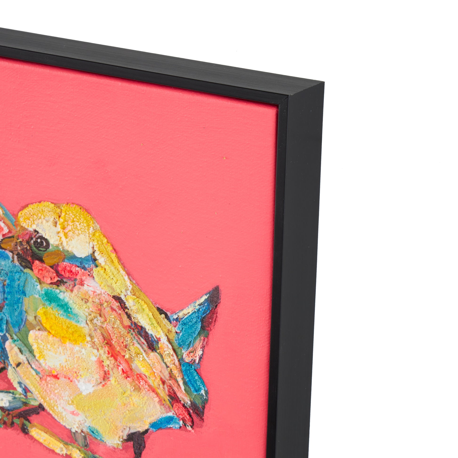 Set of 2 Bird Multi Colored Canvas Colorful Living Room Framed Wall Art with Black Frame and Gold Foil Accents