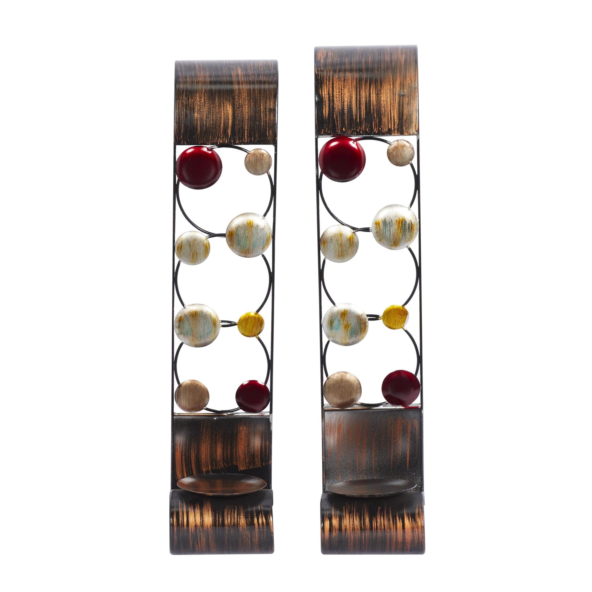Set of 2 Brown Metal 2 Candle Indoor Outdoor Wall Sconce