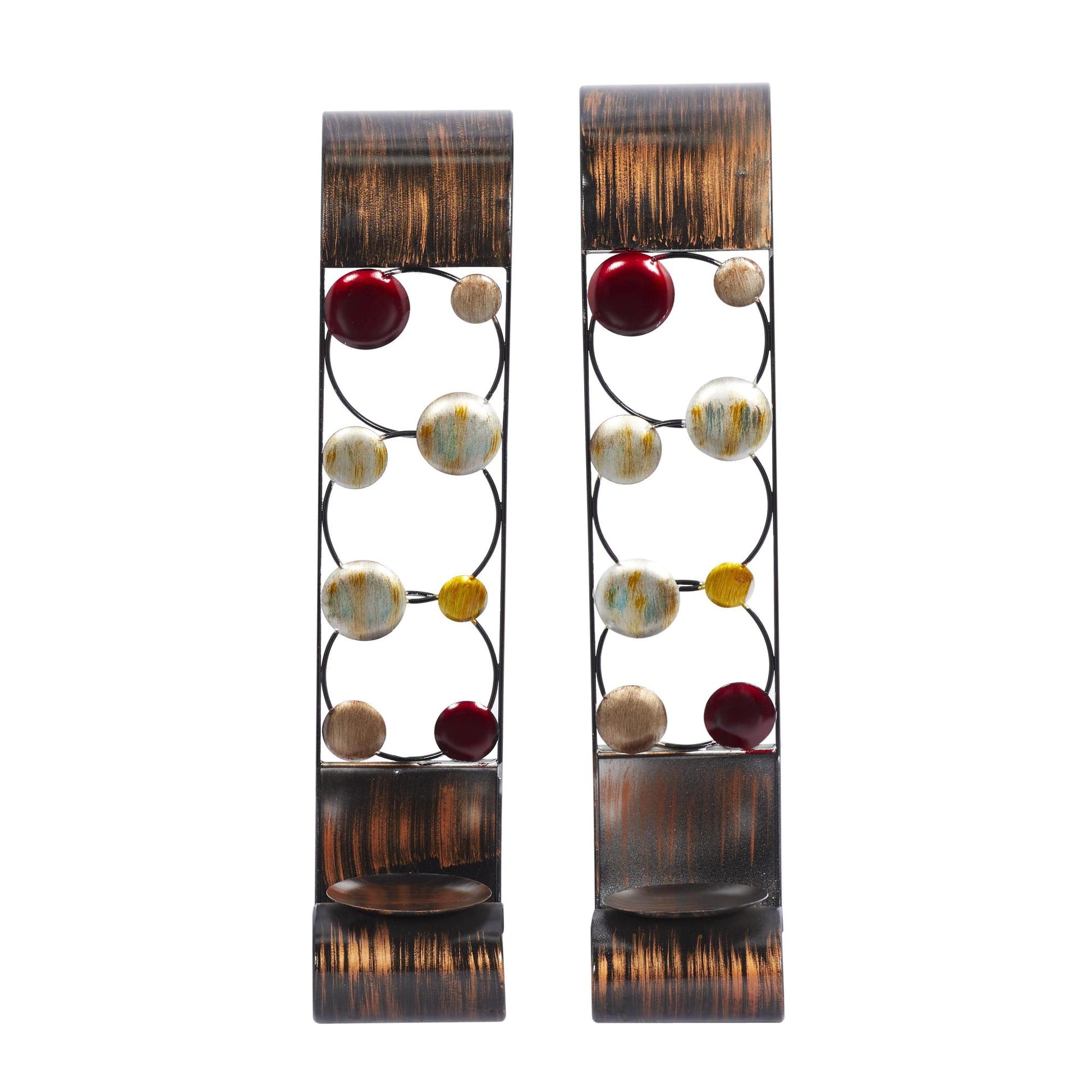 Set of 2 Brown Metal 2 Candle Indoor Outdoor Wall Sconce