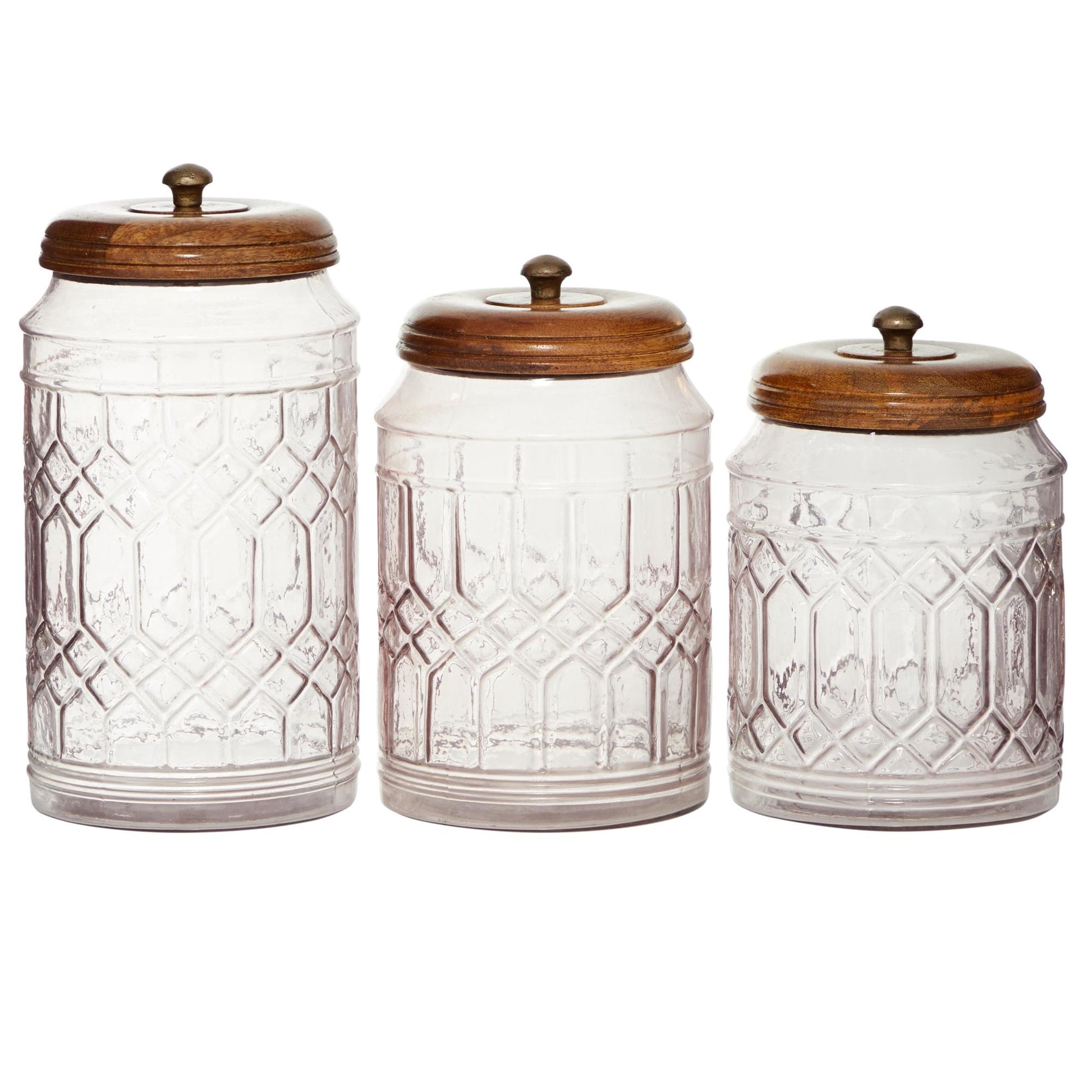 Set of 3 Clear Glass Living Room Decorative Jars with Wood Lids