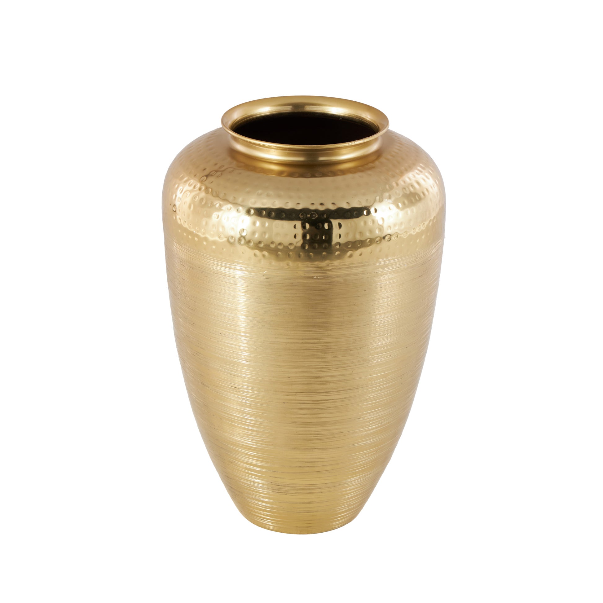 Gold Aluminum Metal Brushed Decorative Vase with Hammered Top