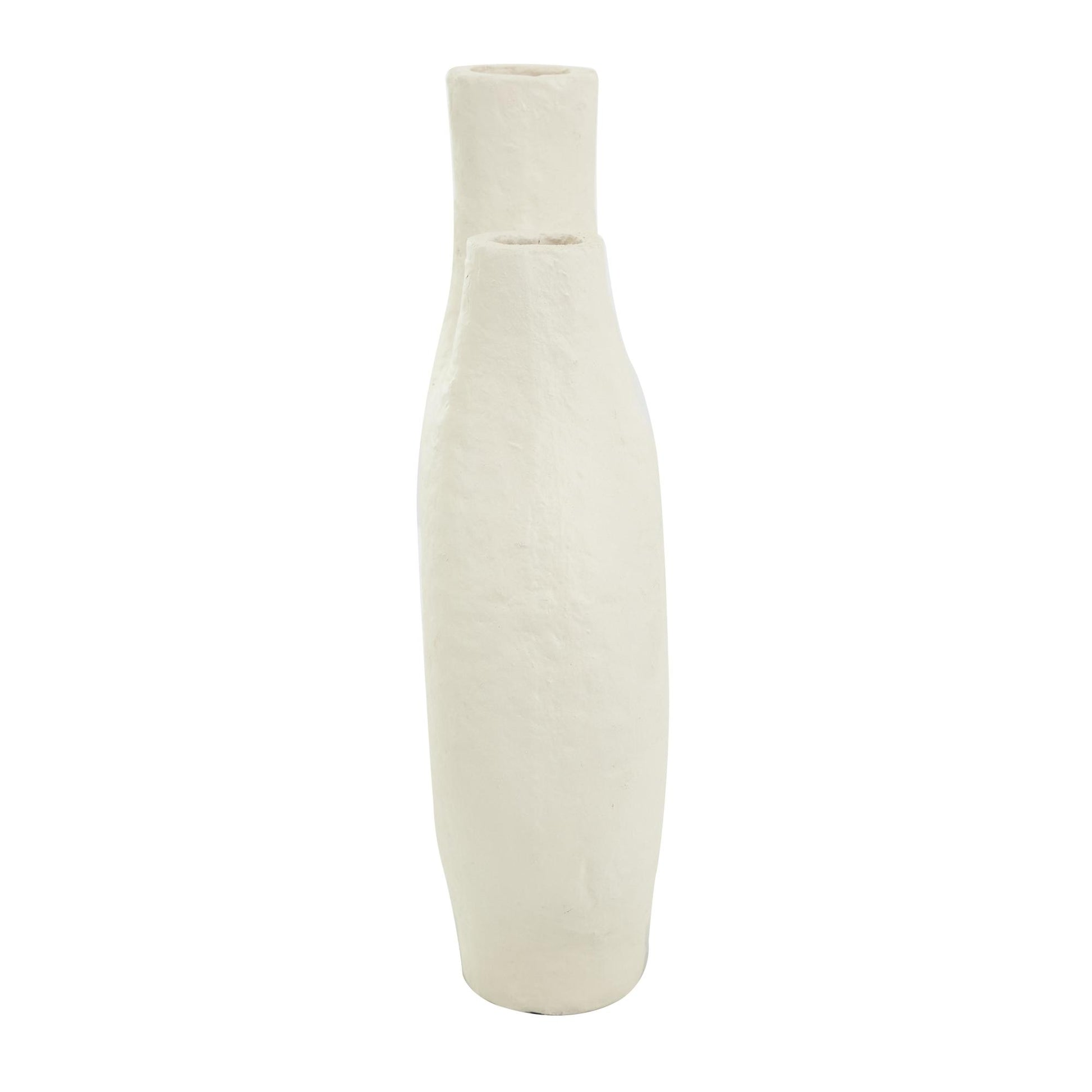 Abstract Beige Paper Mache Rounded Decorative Vase with Double Openings