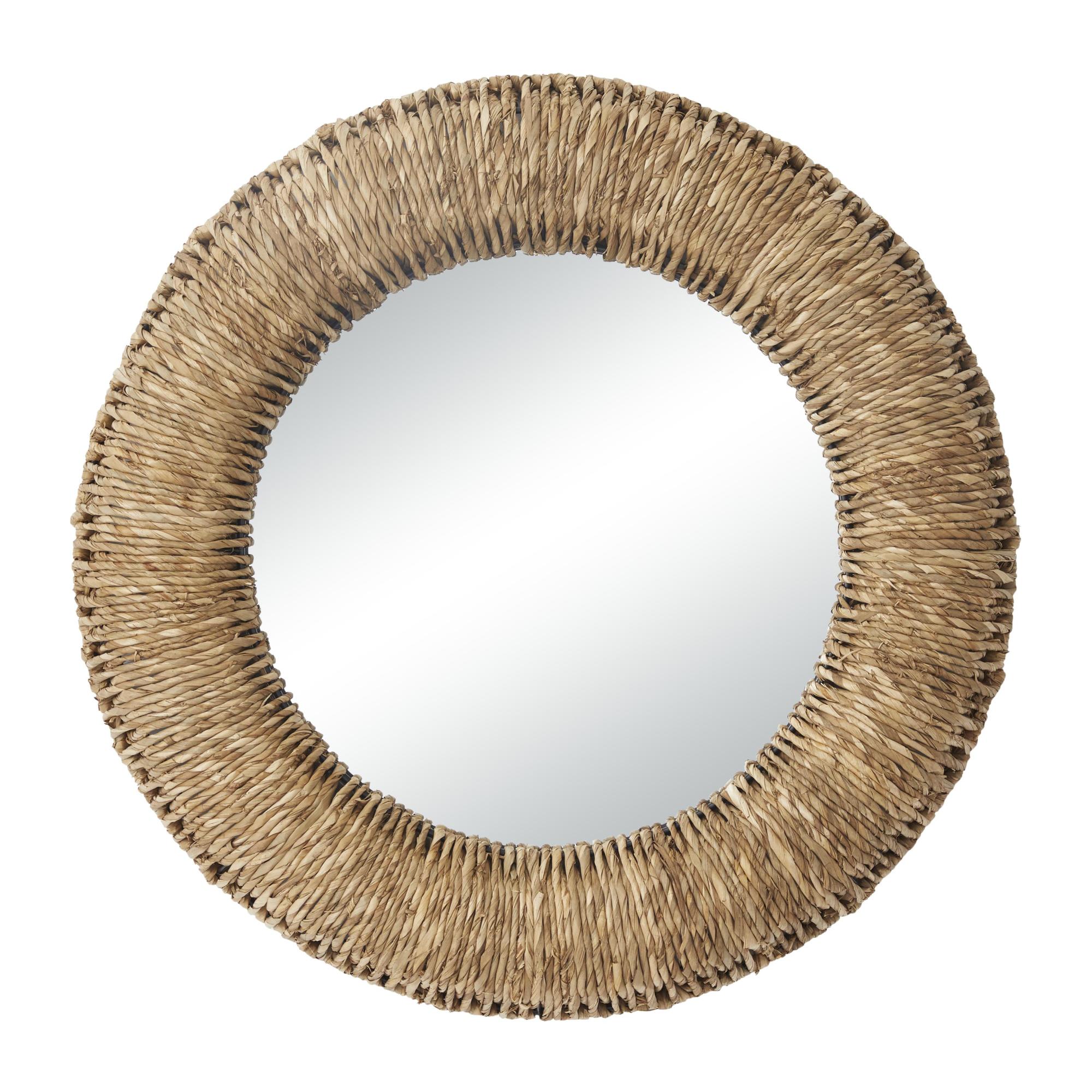 Tribal Brown Rattan Coiled Weaved Frame Room Wall Mirror