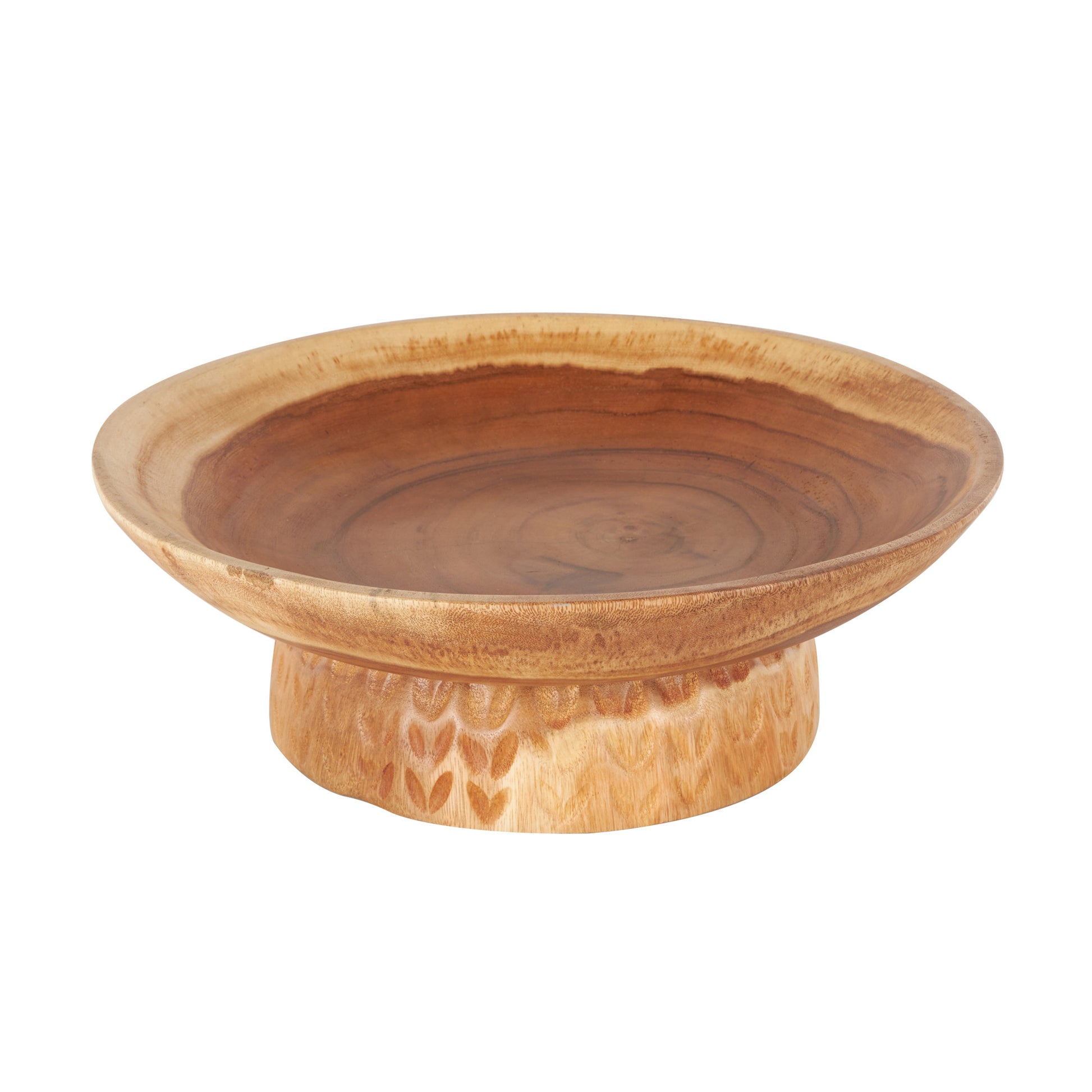 Brown Teak Wood Handmade Large Decorative Bowl with Elevated Base