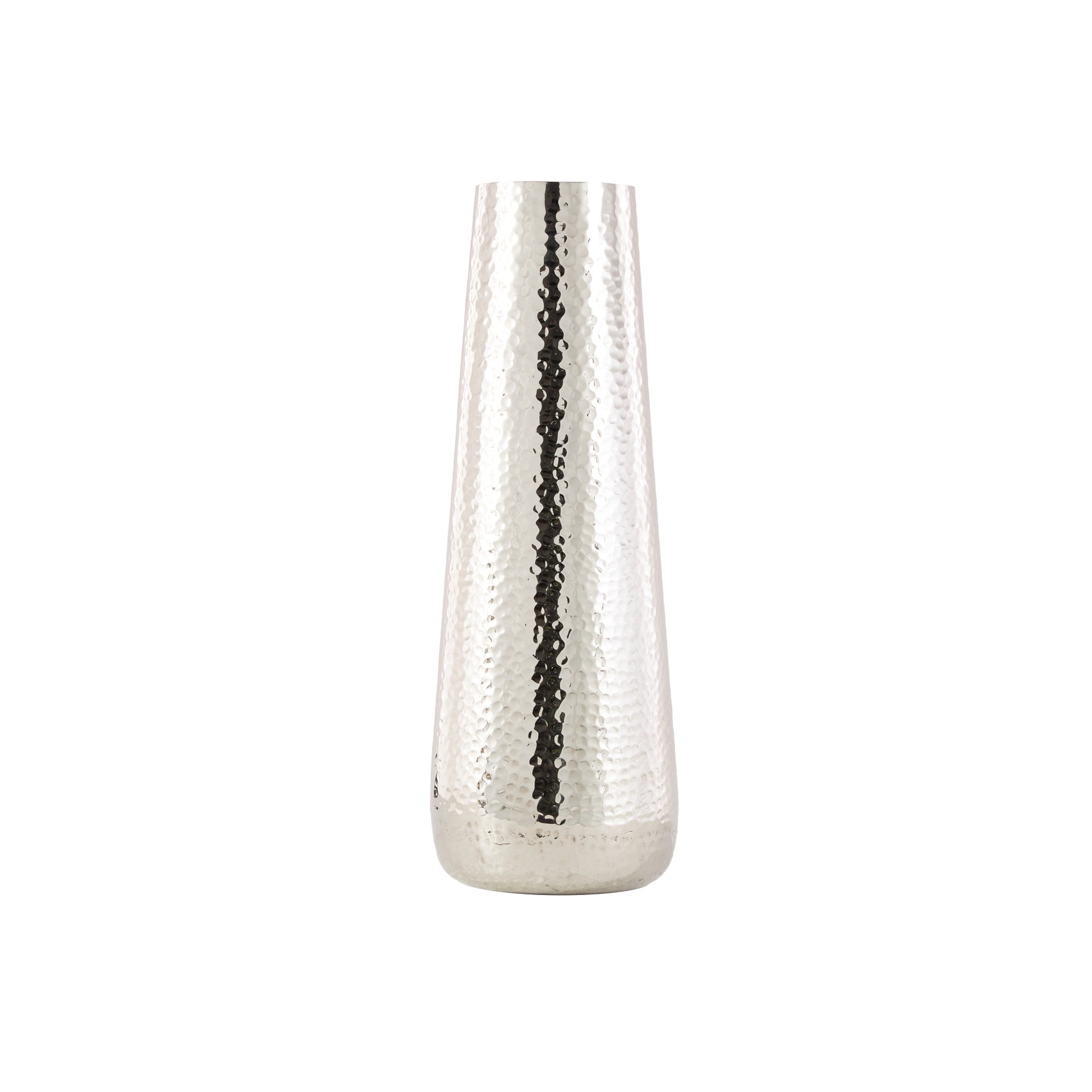 Silver Aluminum Metal Tall Hammered Decorative Vase