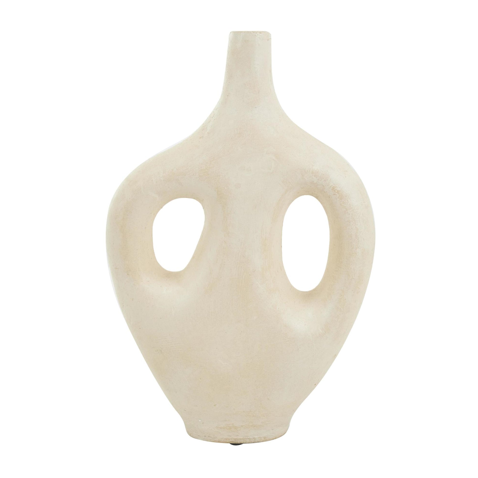 Abstract Beige Paper Mache Double Handle Decorative Vase