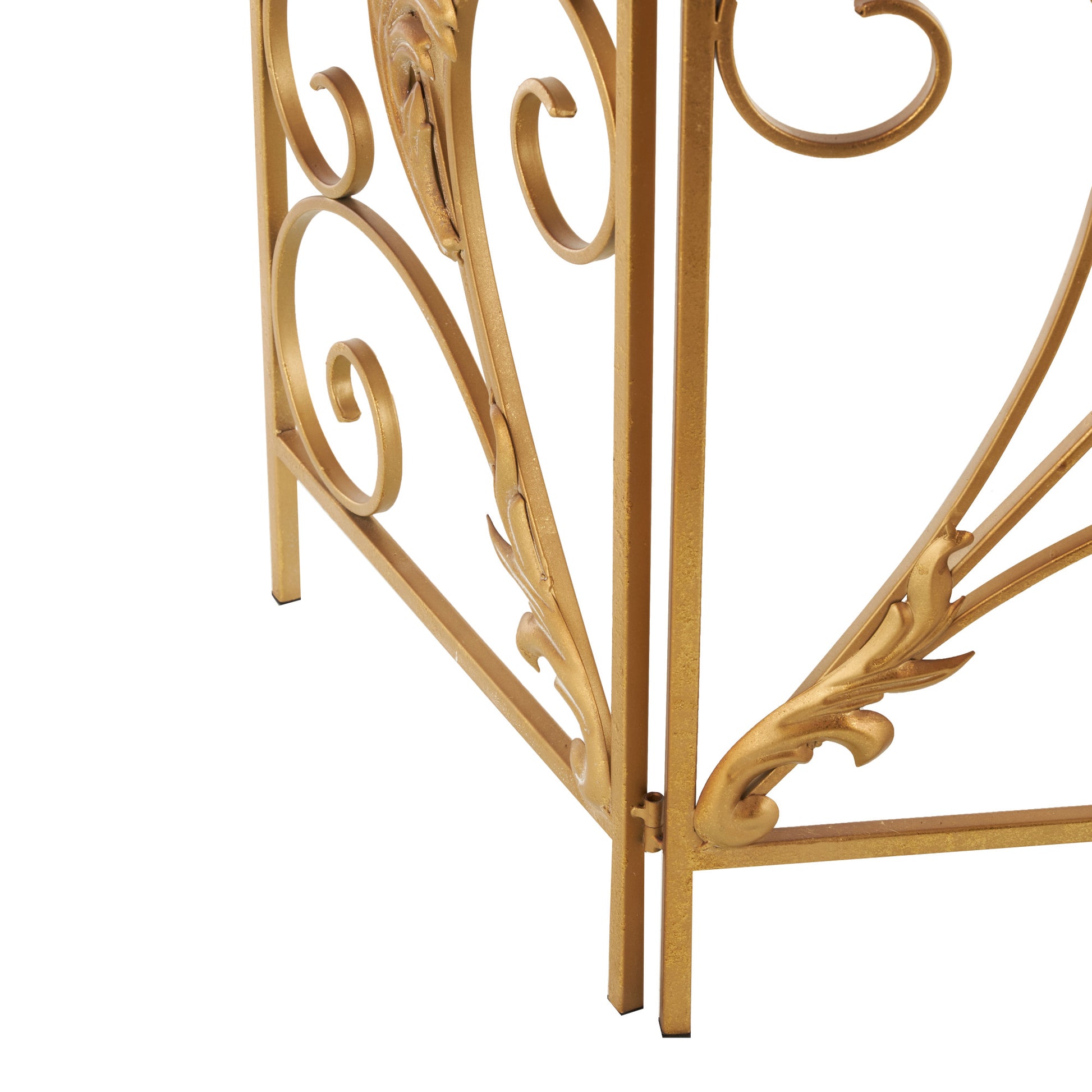 Scroll Gold Metal Foldable 3 Panel Living Room Fireplace Screen with Fleur De Lis Accents