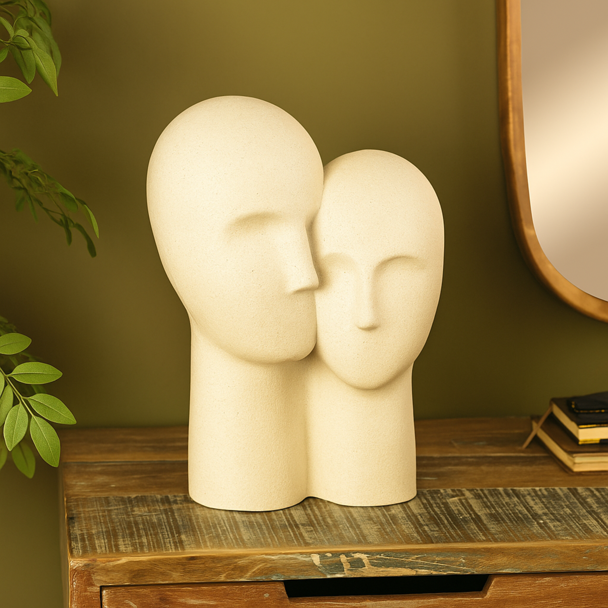 People White Polystone Head Decorative Sculpture with Speckled Detailing