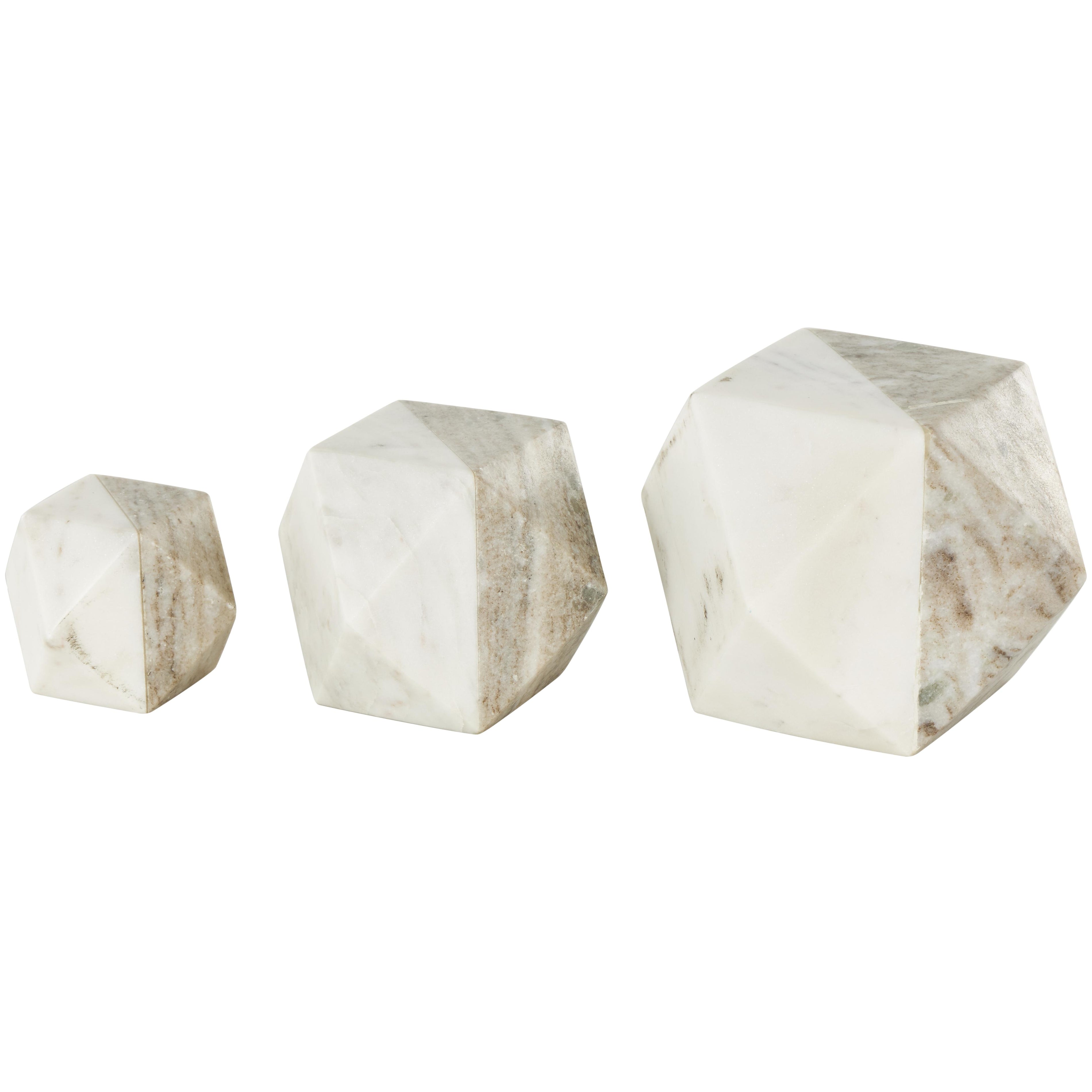 Set of 3 Geometric Marble Cube Two-Toned Hexagon Decorative Sculpture