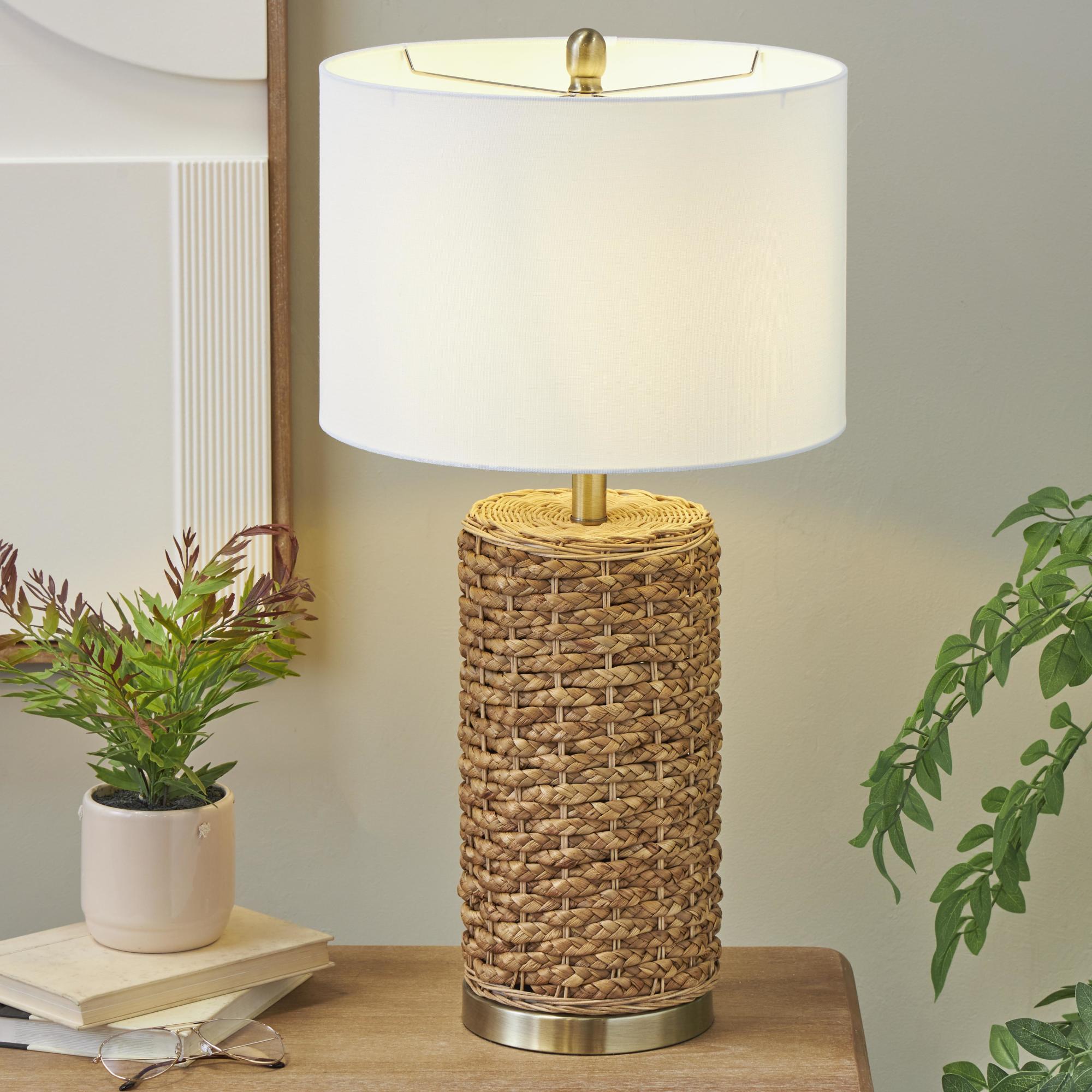 Brown Rattan Handmade Braided Room Table Lamp with Gold Accents