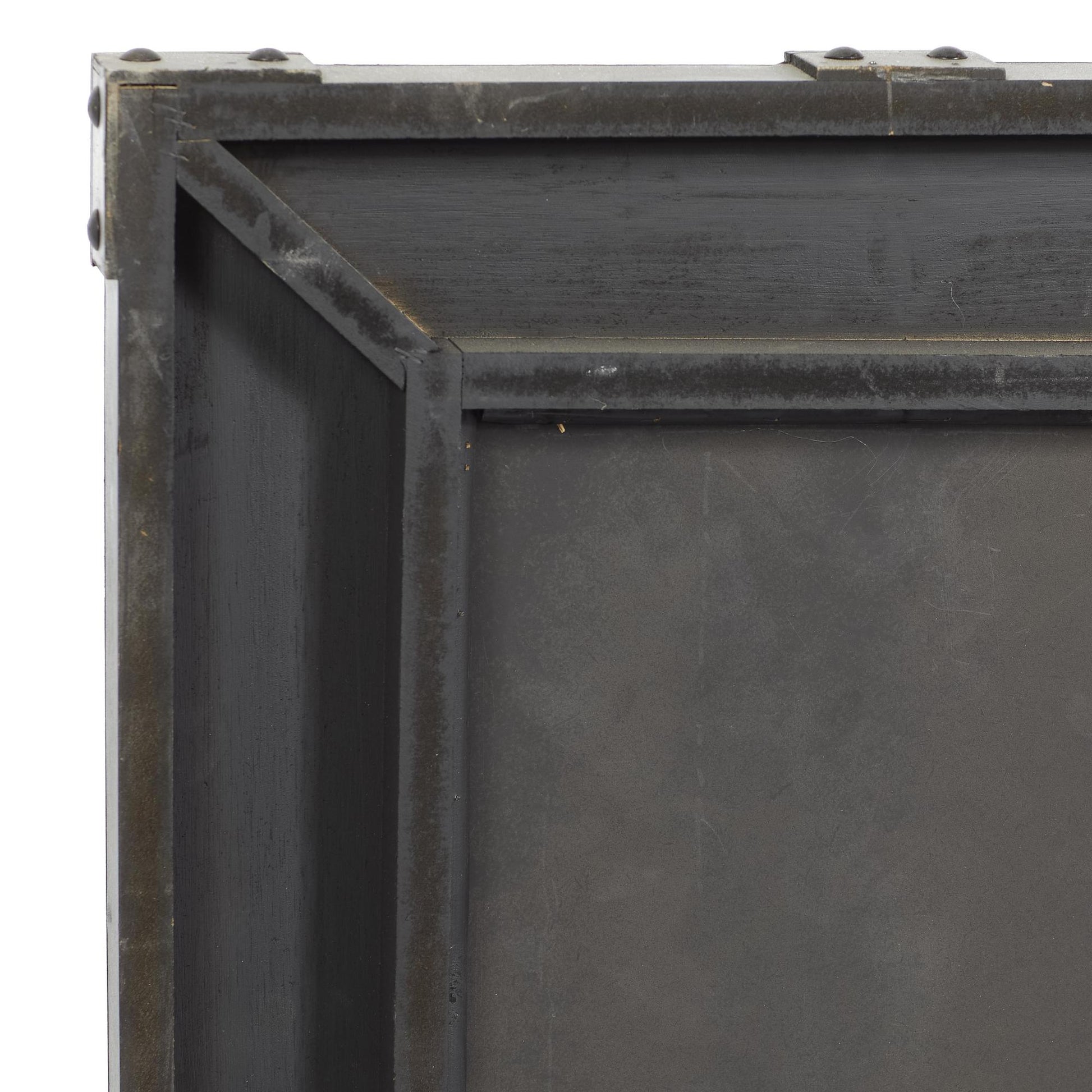 Brown Wood Room Floor Mirror with Black Studded Frame and Foldable Stand