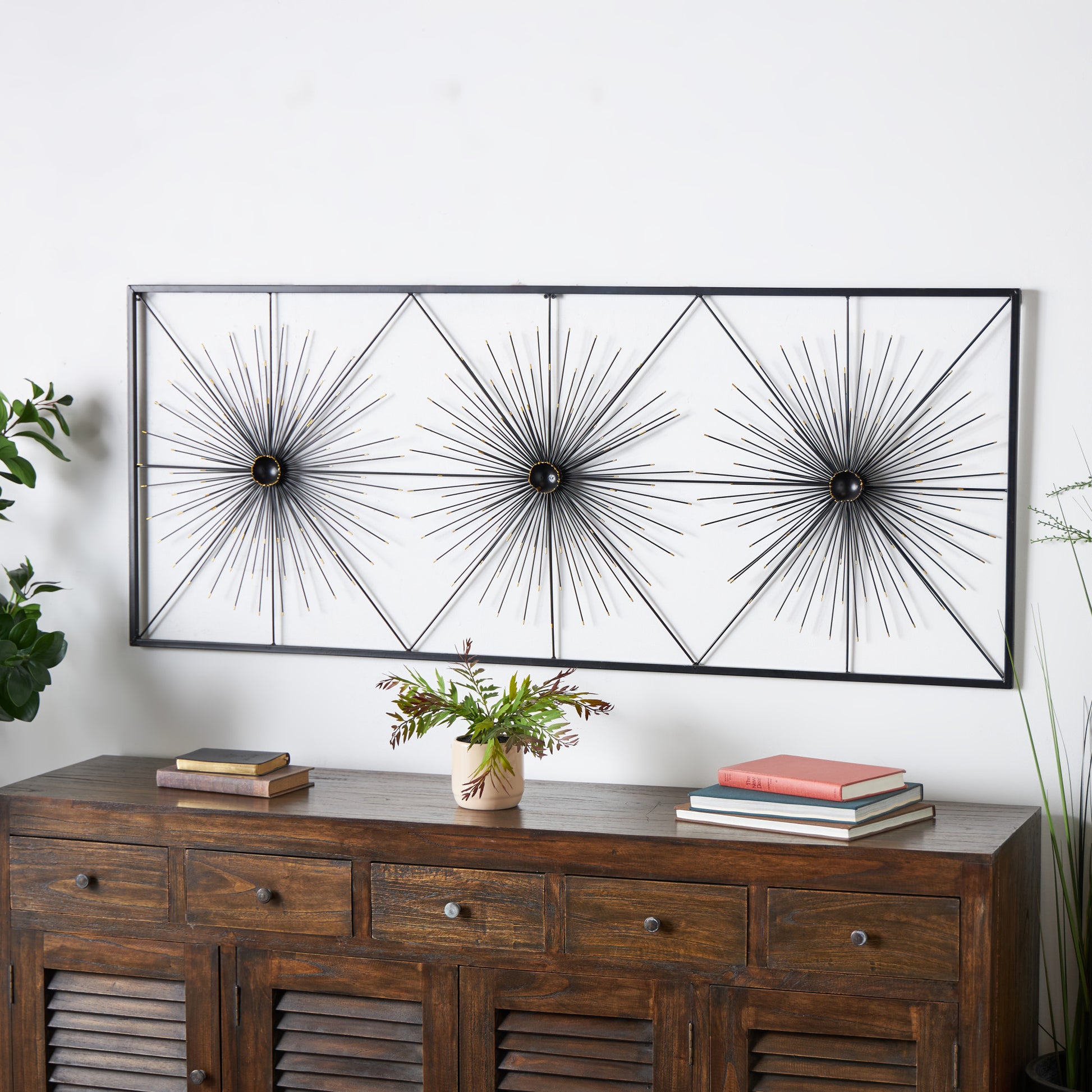 Starburst Black Metal Sea Urchin Home Wall Decor with Black Frame