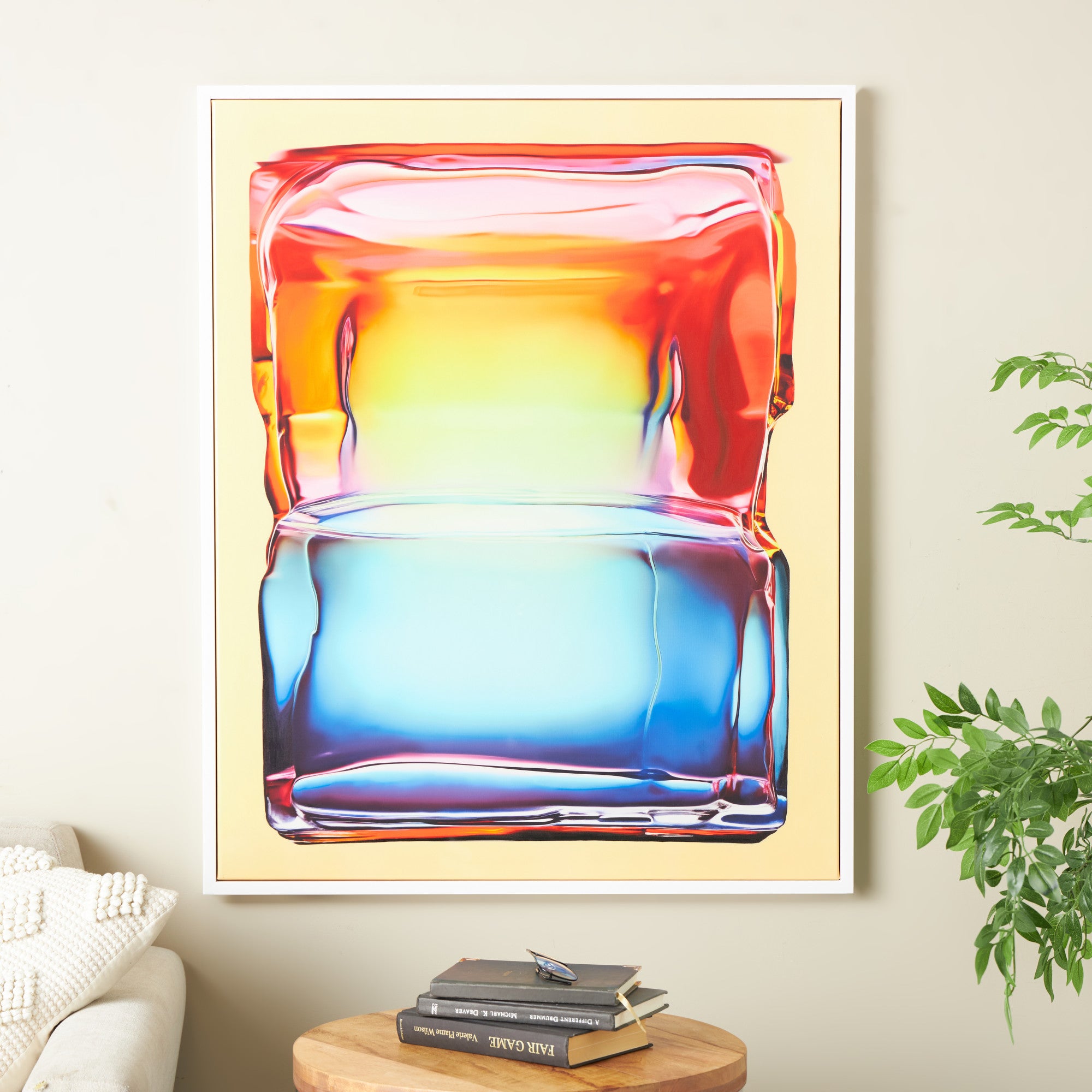 Abstract Multi Colored Canvas Cube Living Room Framed Wall Art with White Frame