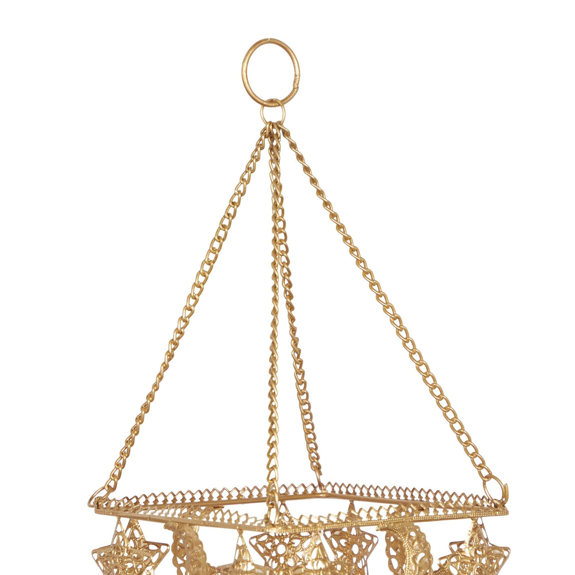 Sun and Star Gold Metal Handmade Indoor Outdoor Windchime with Glass Beads and Cone Bells