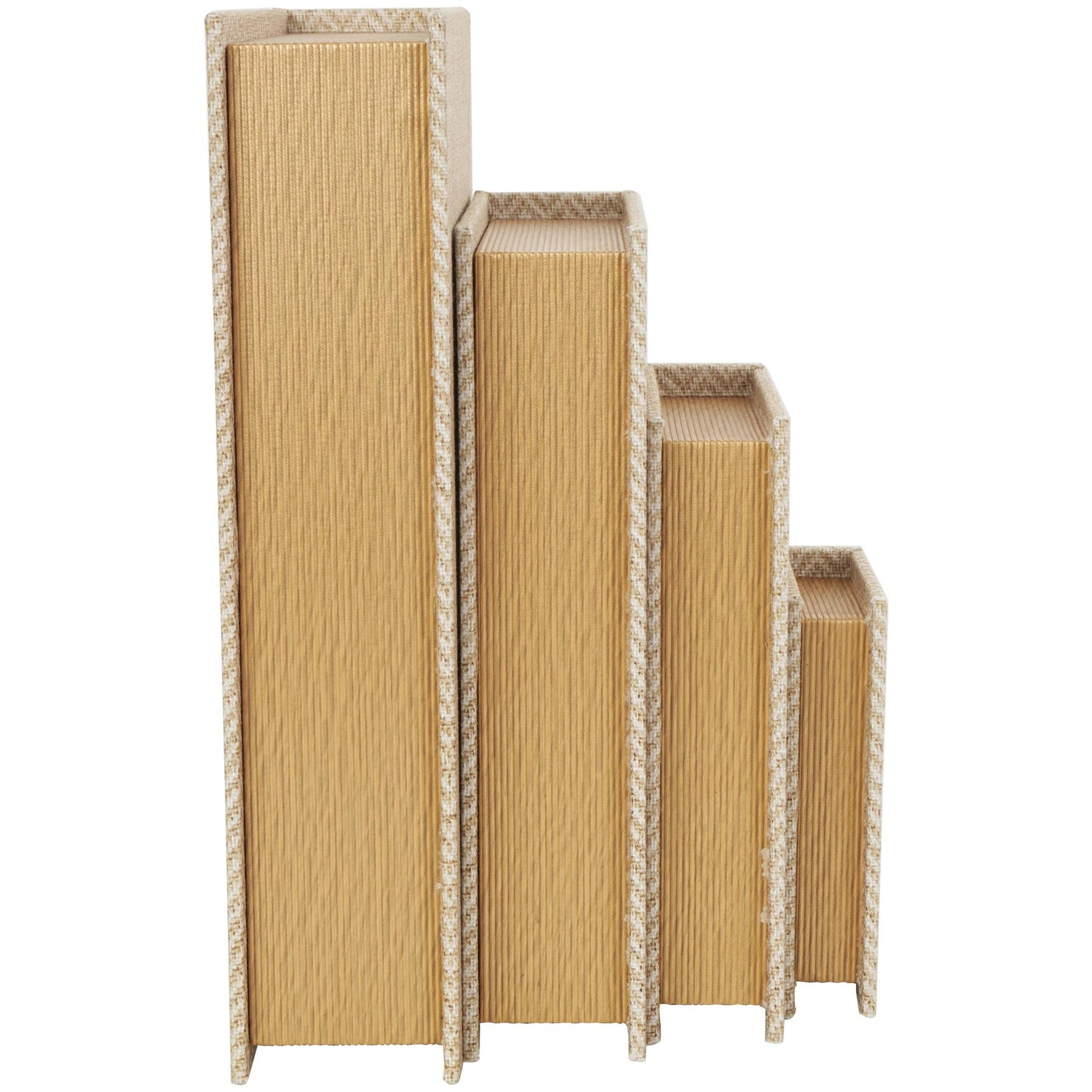 Set of 3 Linen Fabric Chevron Patterned Book Storage Decorative Box Set of 3 12", 9", 6"H