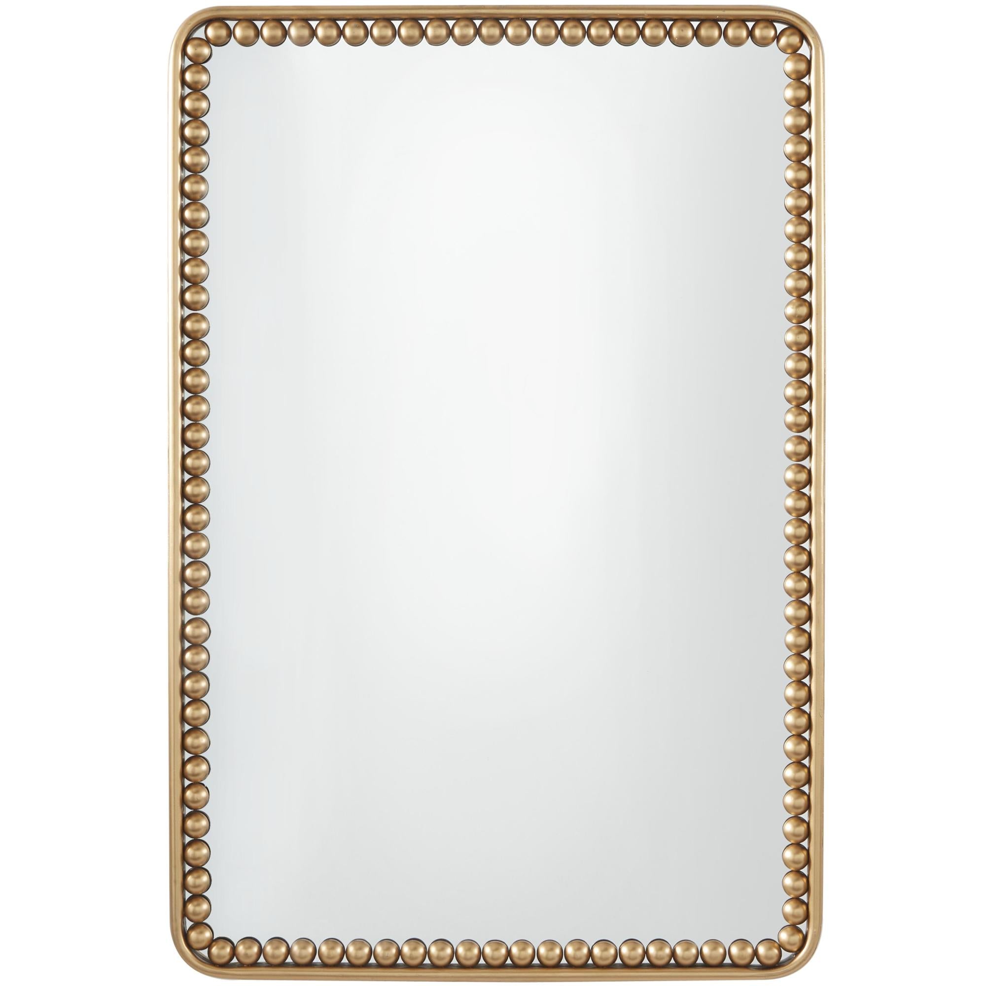 Gold Metal Rectangular Beaded Room Wall Mirror