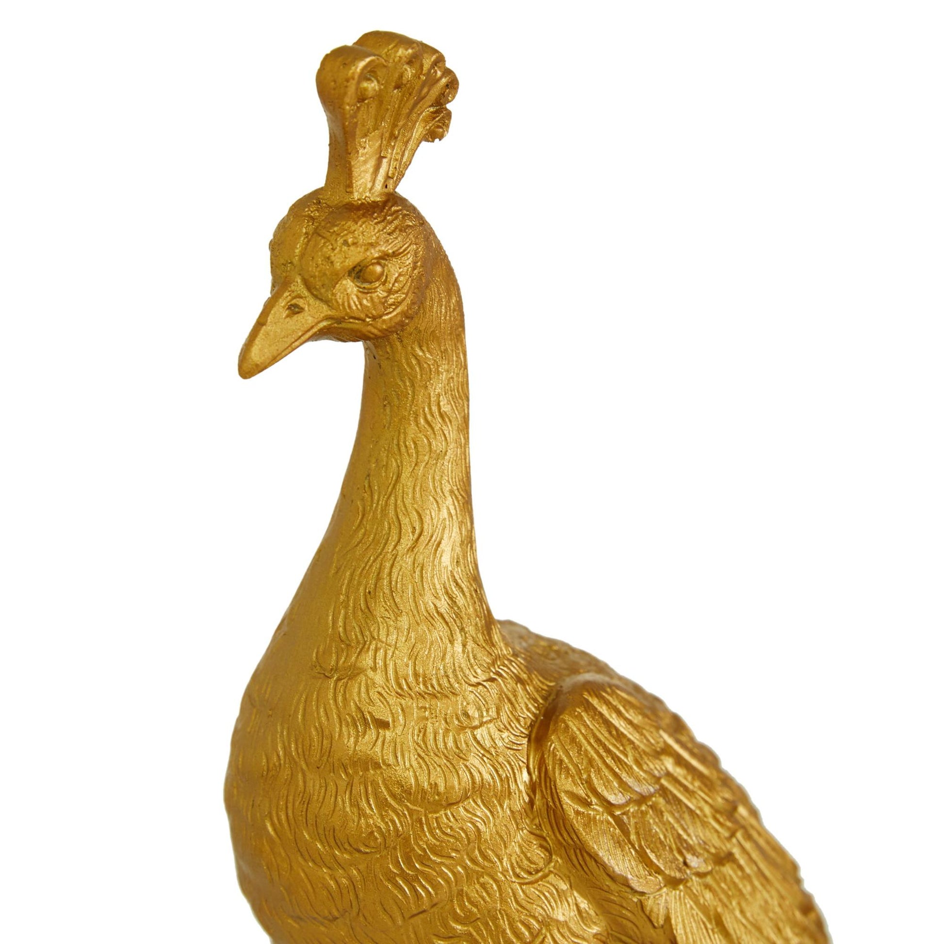 Set of 2 Peacock Gold Polyresin Decorative Sculpture