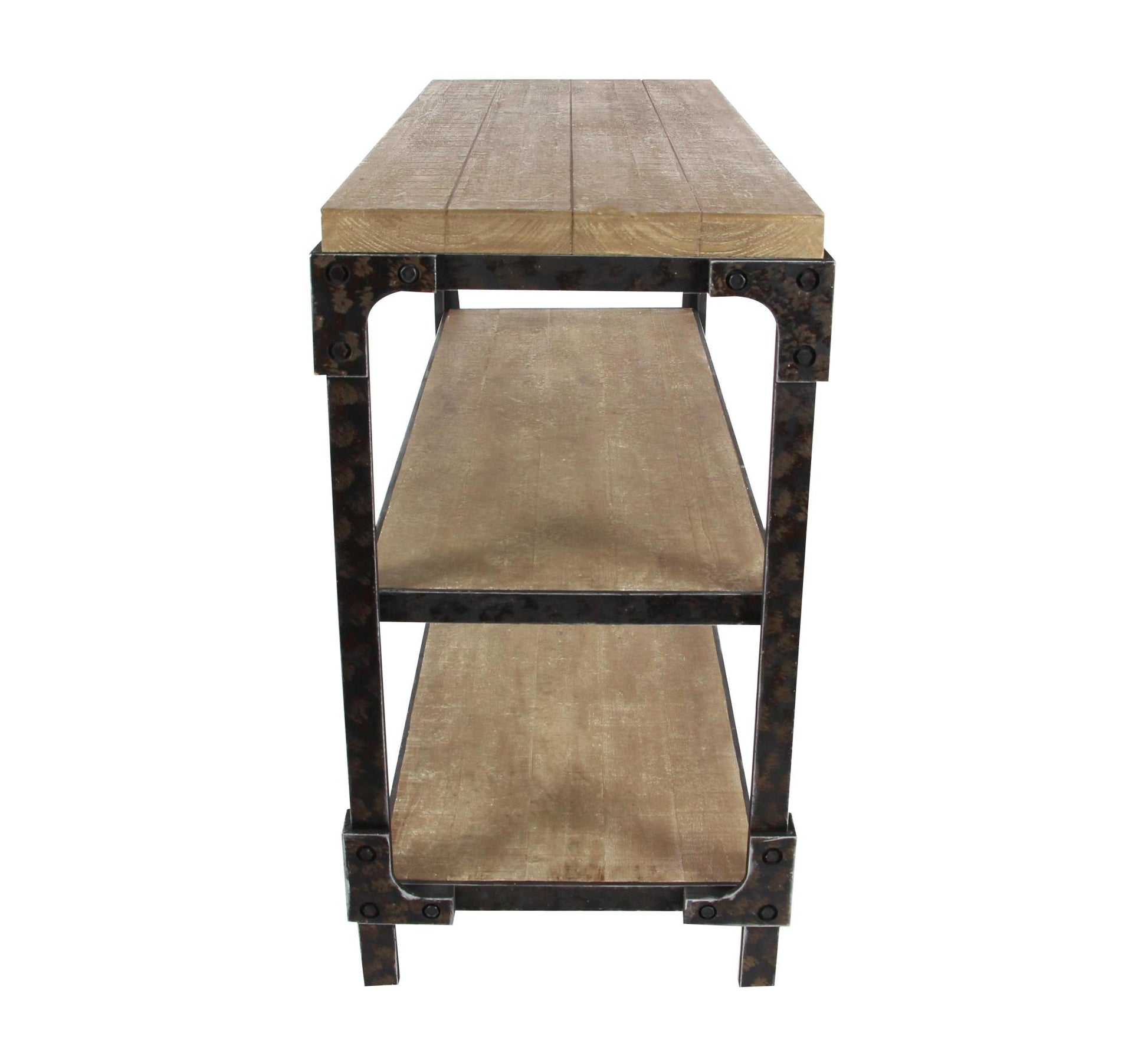 Brown Wood 2 Shelf Living Room Console Table