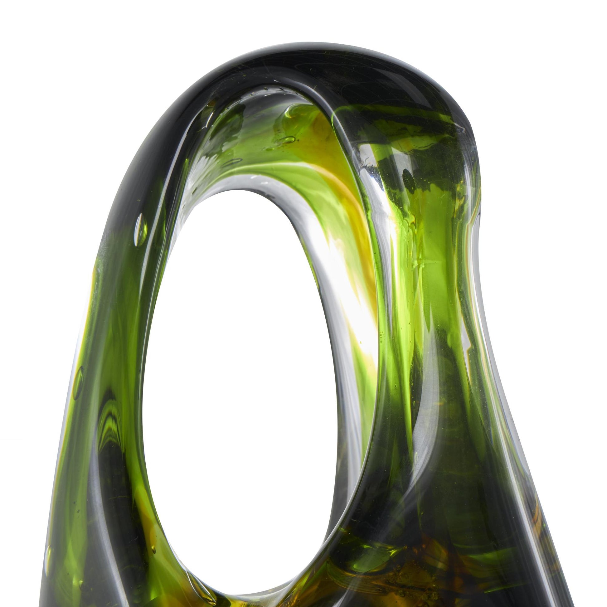 Abstract Green Glass Ombre Cutout Decorative Sculpture with Amber Accents