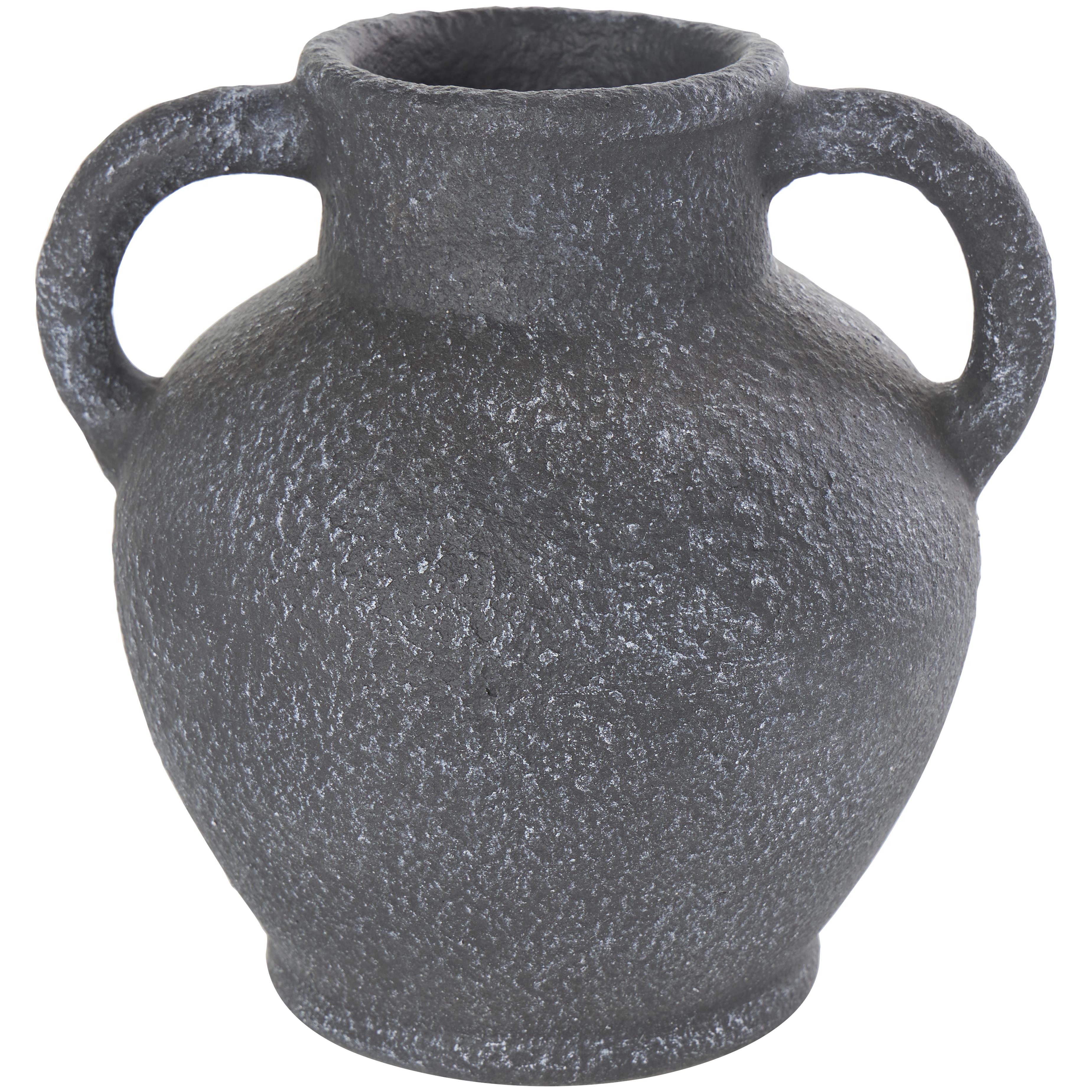 Black Ceramic Whitewashed Textured Amphora Decorative Vase with 2 Handles