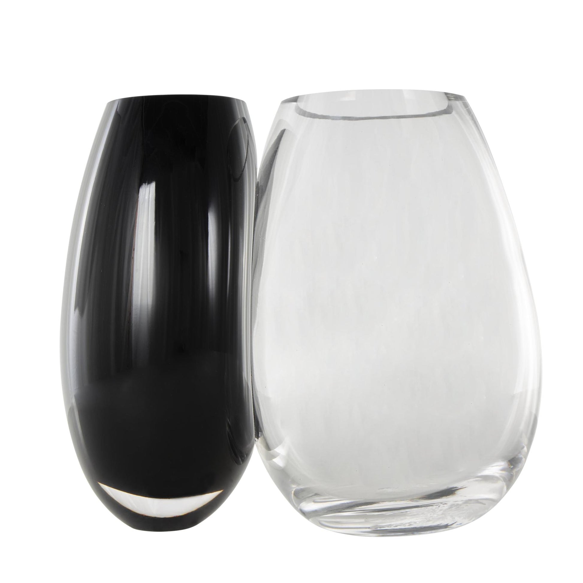 Abstract Black Recycled Glass Handmade Rounded 2 Opening 2 Opening Decorative Vase with Clear Glass Accent