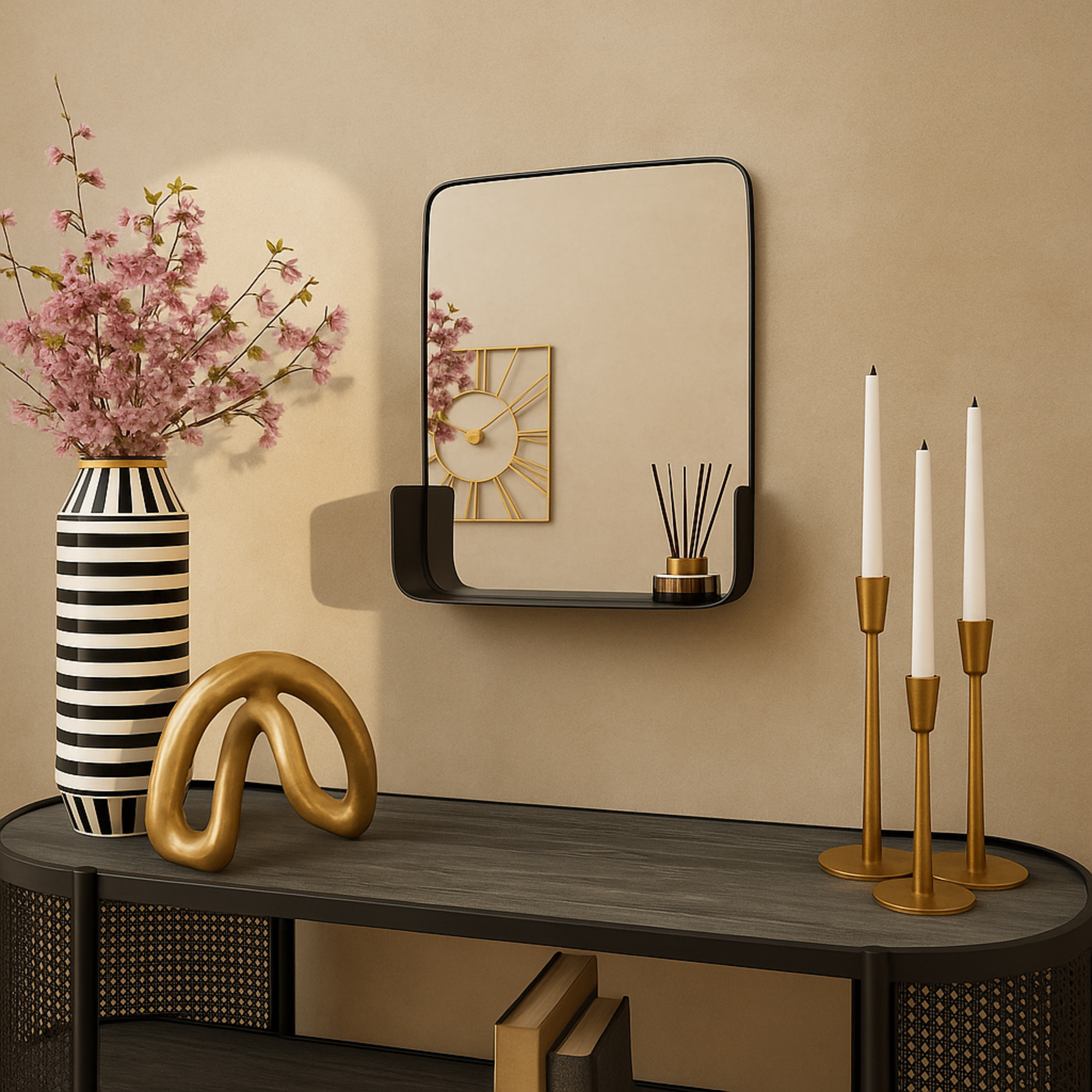 CosmoLiving by Cosmopolitan Metal Small Curved Rectangular 1 Shelf Room Wall Mirror