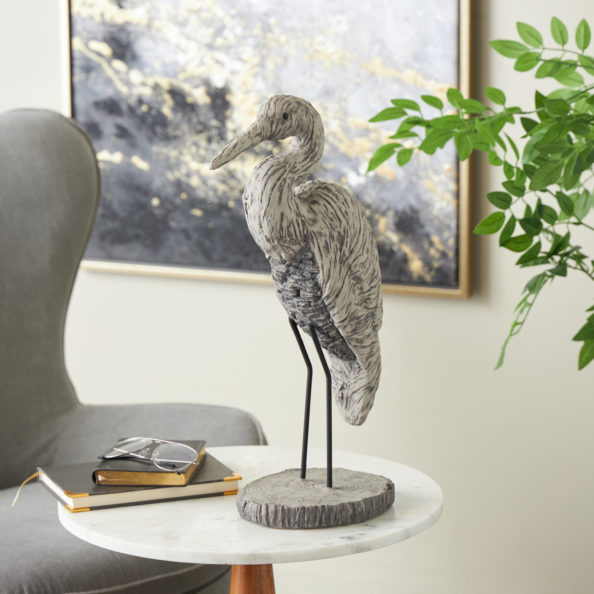 Bird Gray Polystone Textured Decorative Sculpture