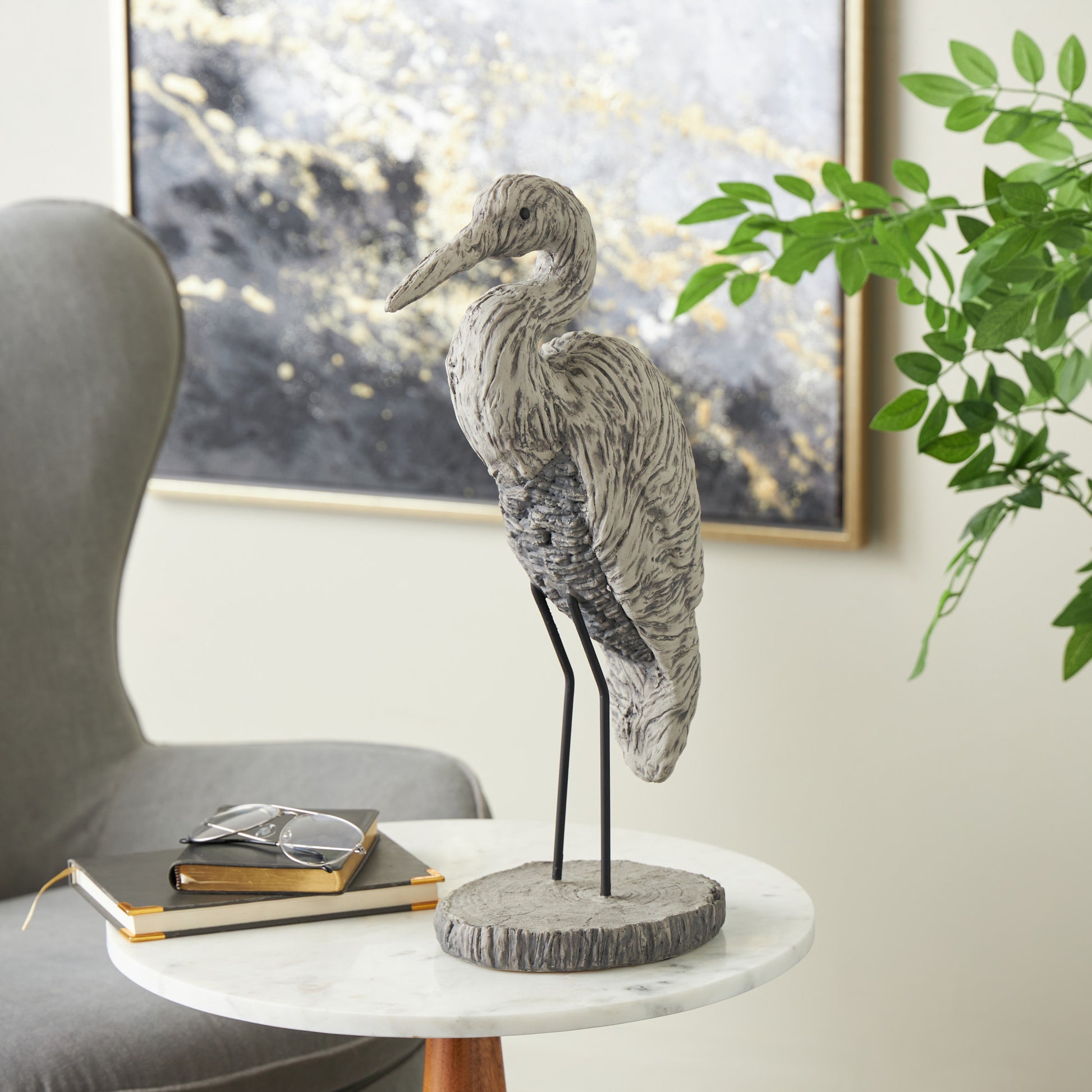 Bird Gray Polystone Textured Decorative Sculpture