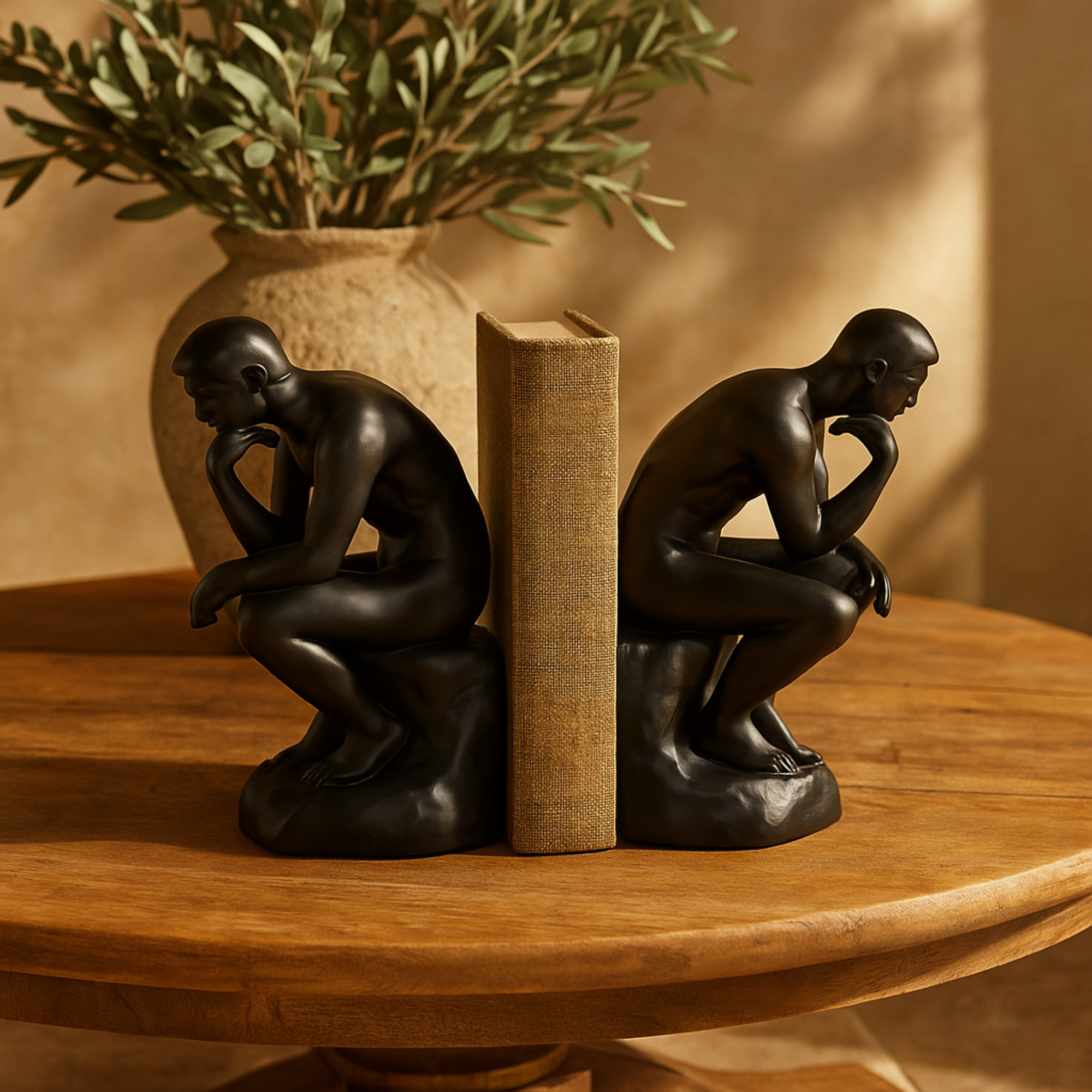 Set of 2 People Black Polystone The Thinker Decorative Bookends