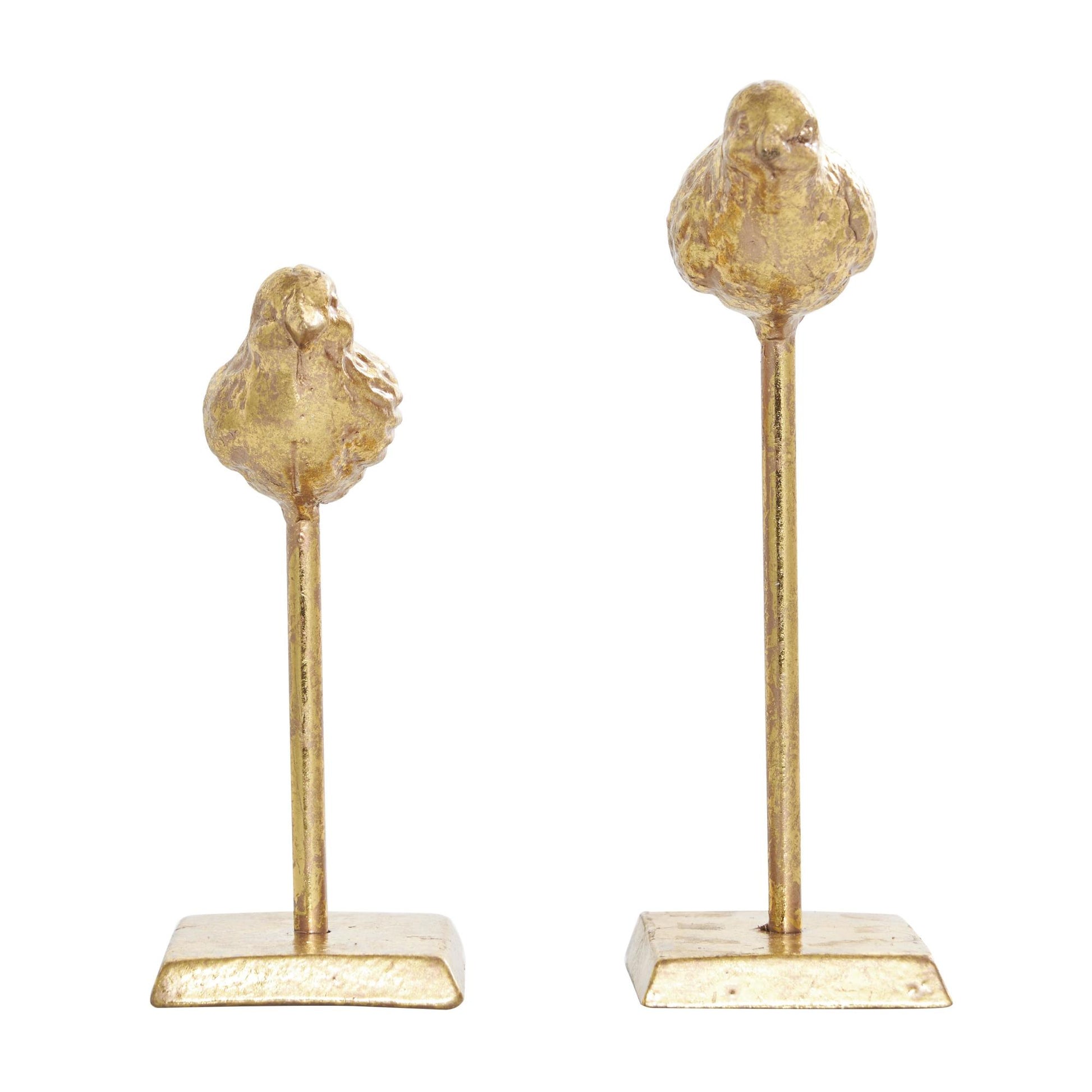 Set of 2 Bird Gold Metal Decorative Sculpture with Gold Foil Texturing