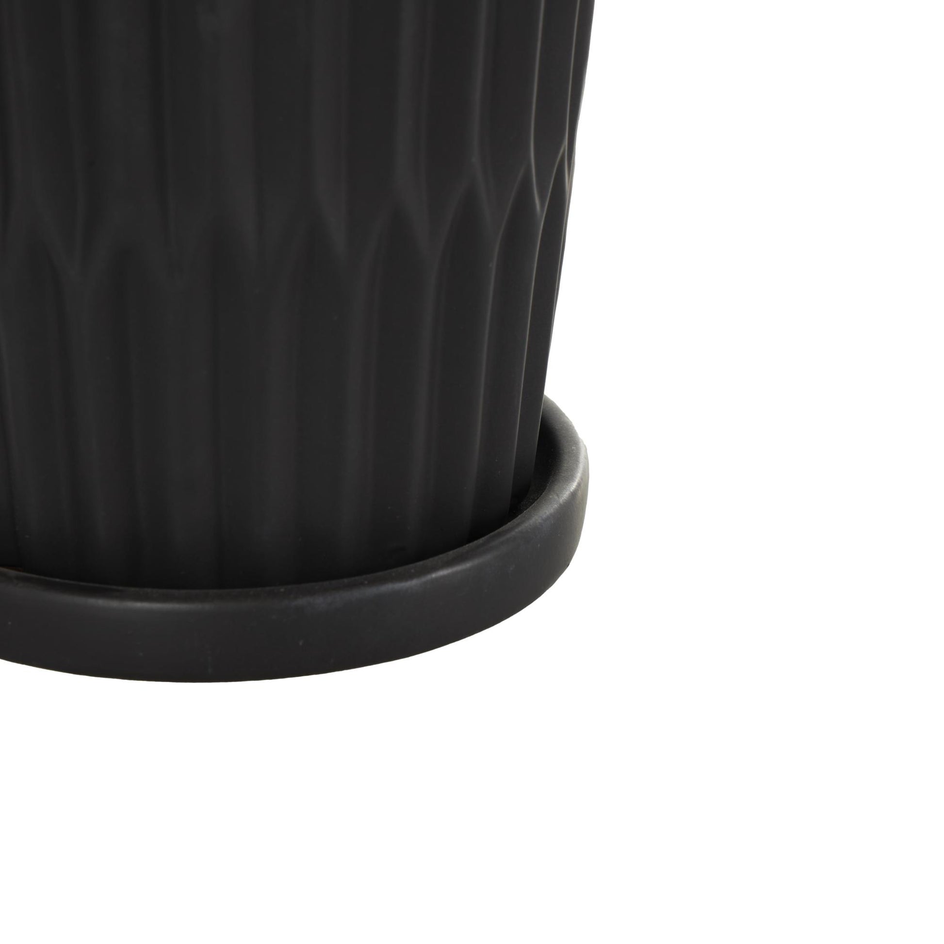 Set of 3 Ceramic Ribbed Indoor Outdoor Planter with Attached Saucer Set of 3 8",6",5"H