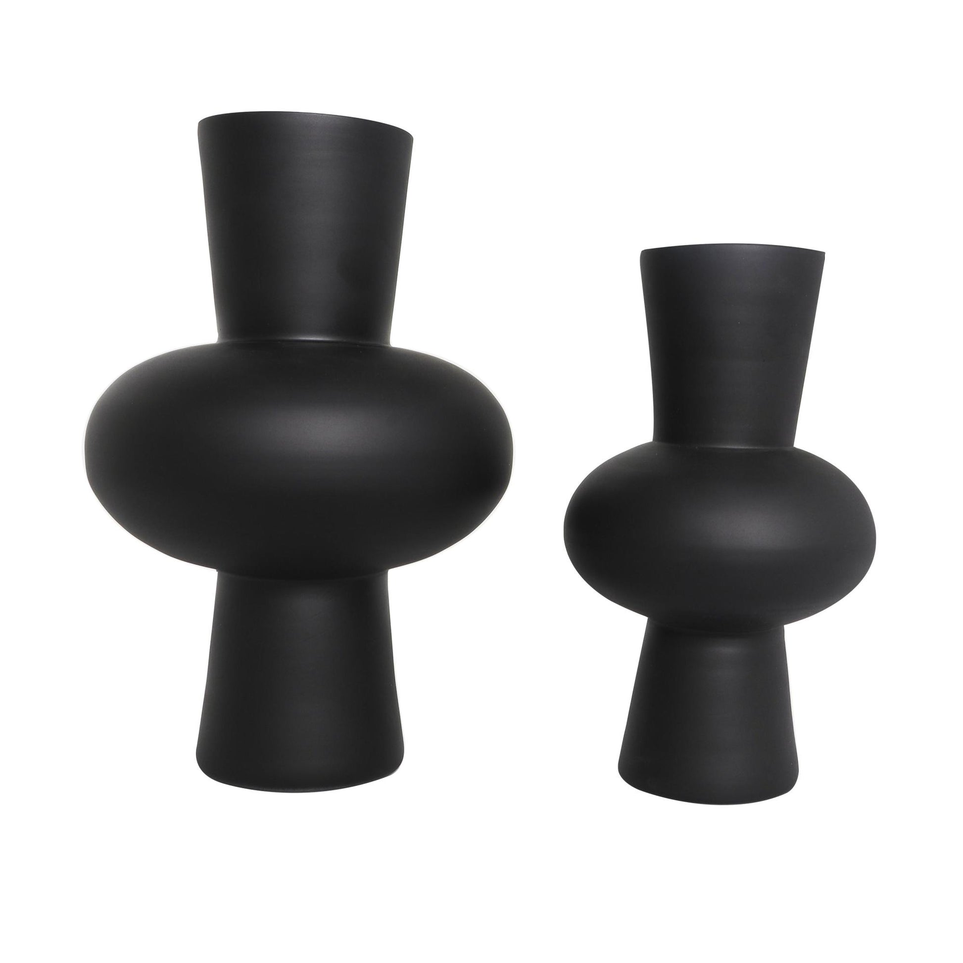 Set of 2 Glass Trumpet Decorative Vase with Wide Rounded Center