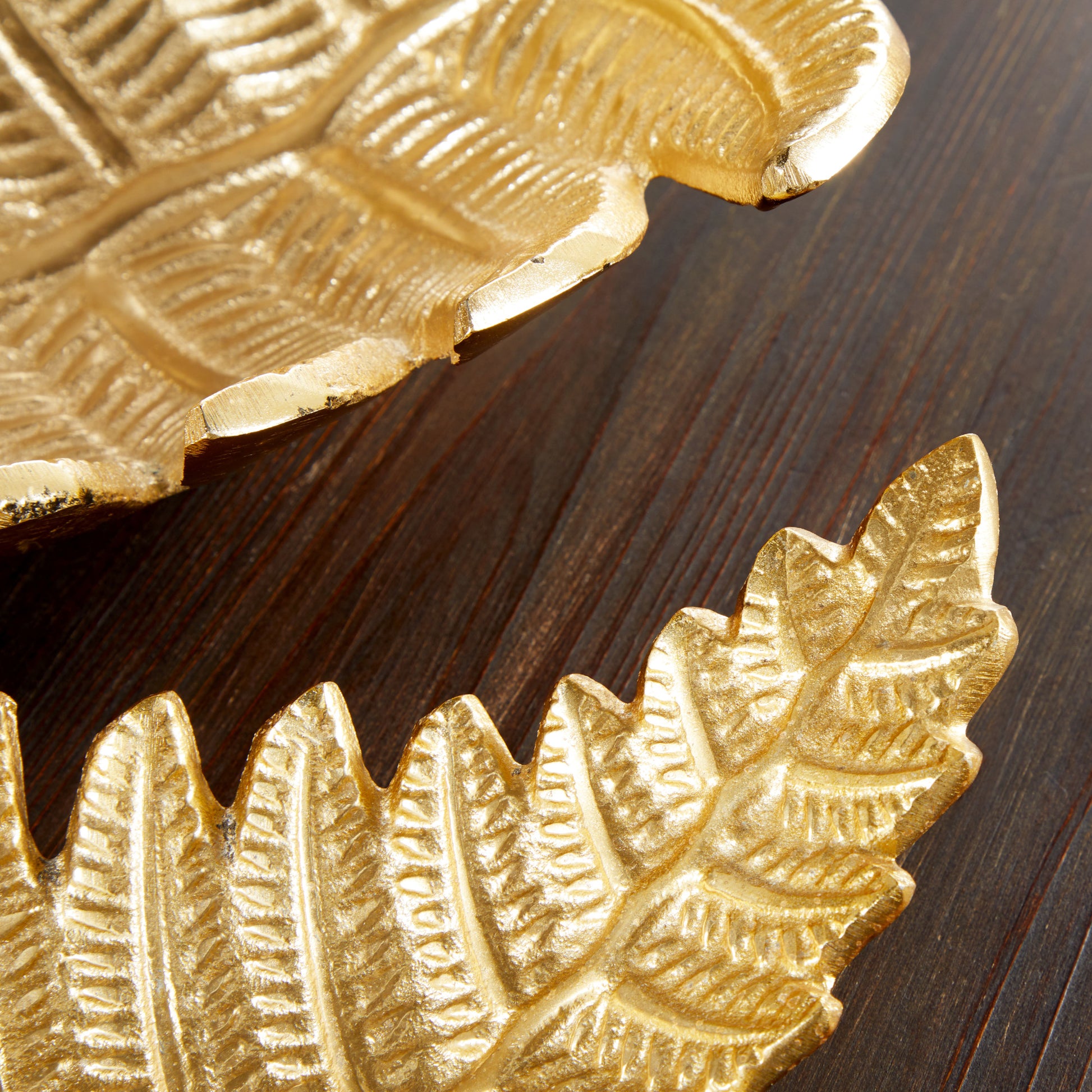 Set of 2 Leaf Gold Aluminum Metal Living Room Decor Tray