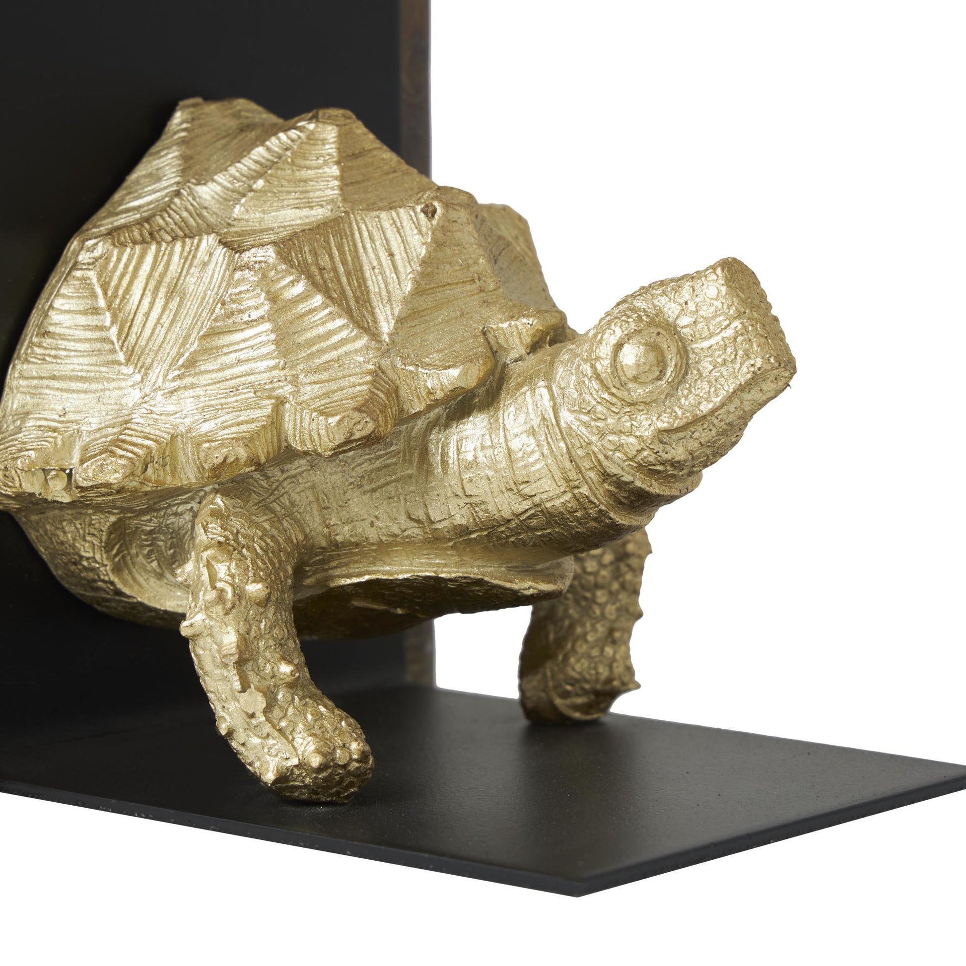 CosmoLiving by Cosmopolitan Set of 2 Turtle Brass Polystone Decorative Bookends with Black Stands