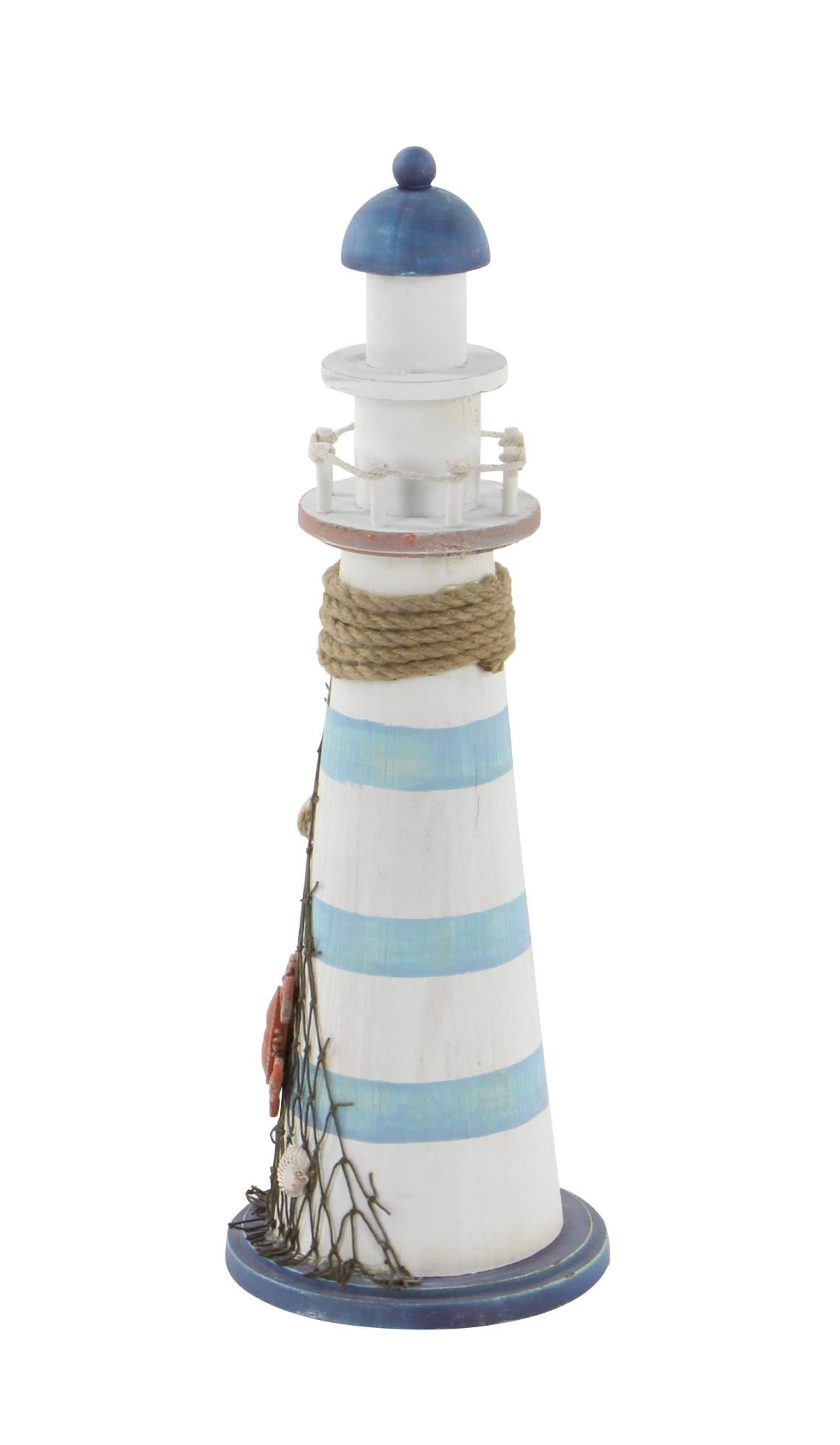 Light House Blue Wood Decorative Sculpture with Netting