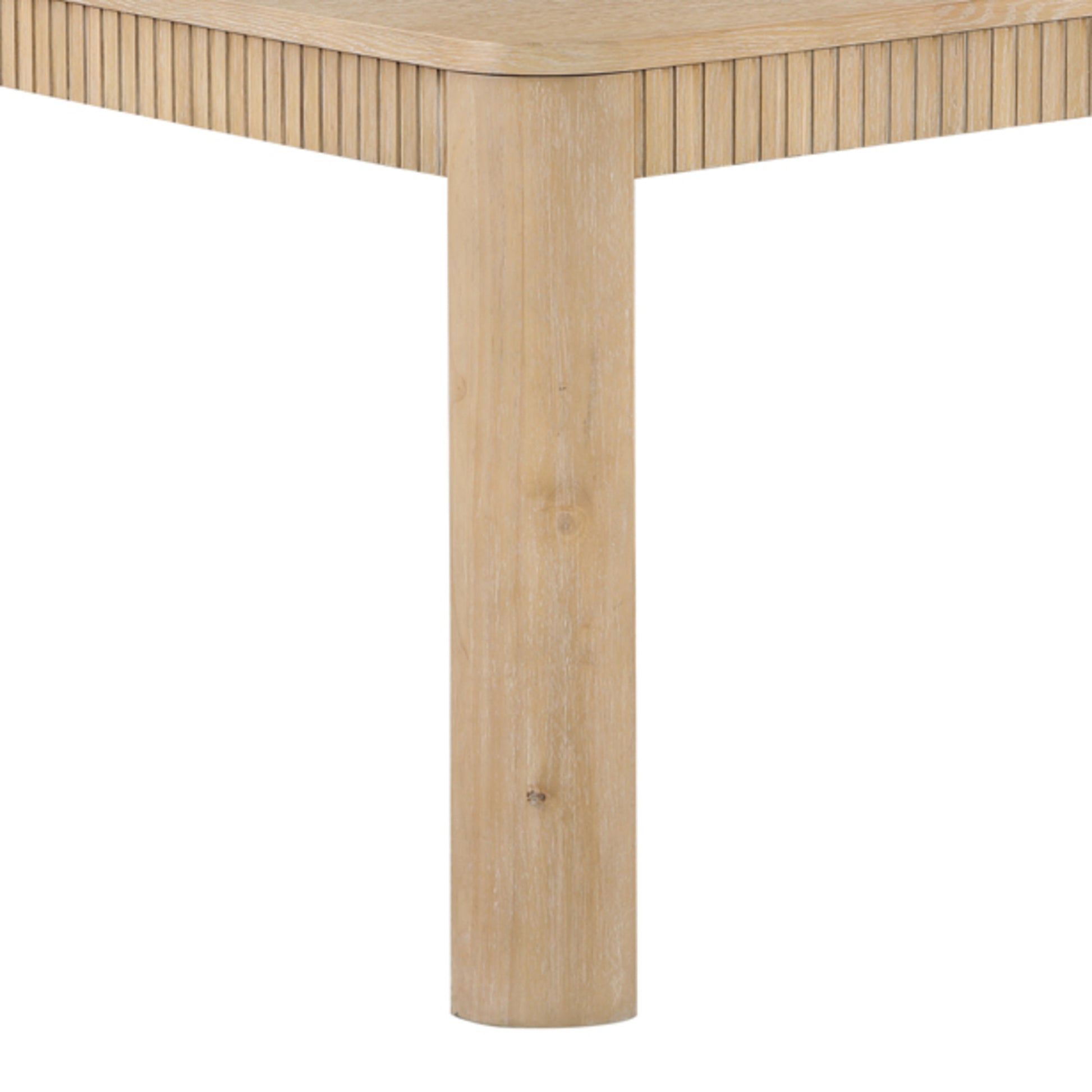 Light Brown Wood Slatted Kitchen Dining Table with Natural Wood Grains and Trapezoid Carved Legs