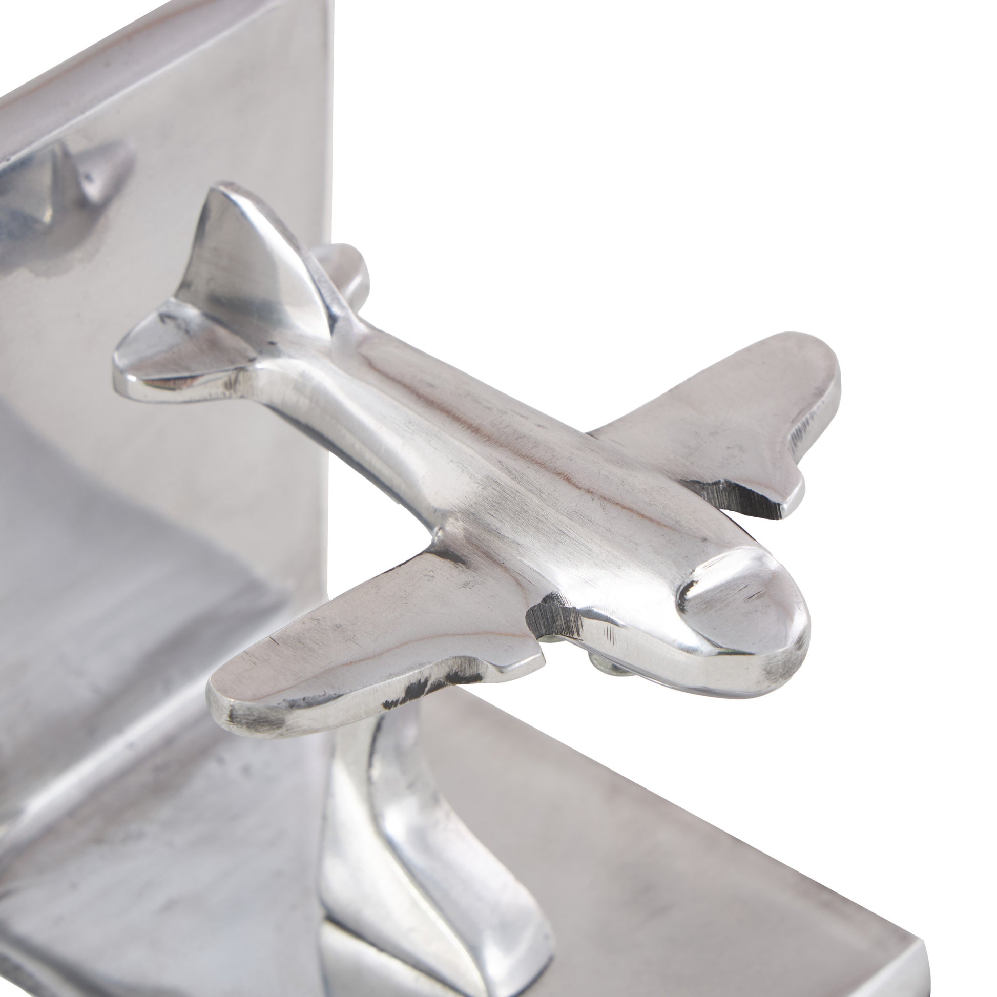 Set of 2 Airplane Silver Aluminum Metal Decorative Bookends
