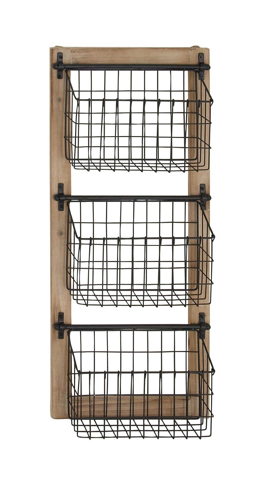 Black Metal 3 Slot Decorative Magazine Rack Holder with Suspended Baskets